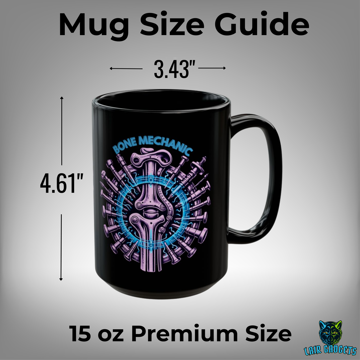 Orthopedic Surgeon Mug Bone Mechanic Design Black Ceramic 15 Oz Medical Gift by Lair Gadgets