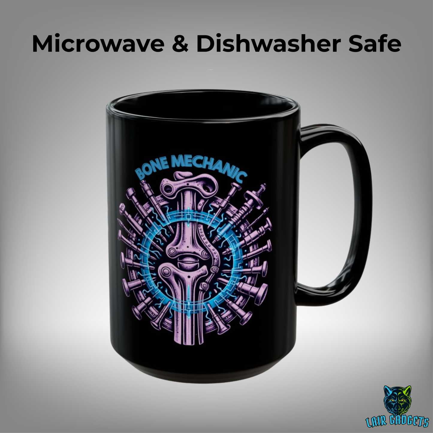 Orthopedic Surgeon Mug Bone Mechanic Design Black Ceramic 15 Oz Medical Gift by Lair Gadgets