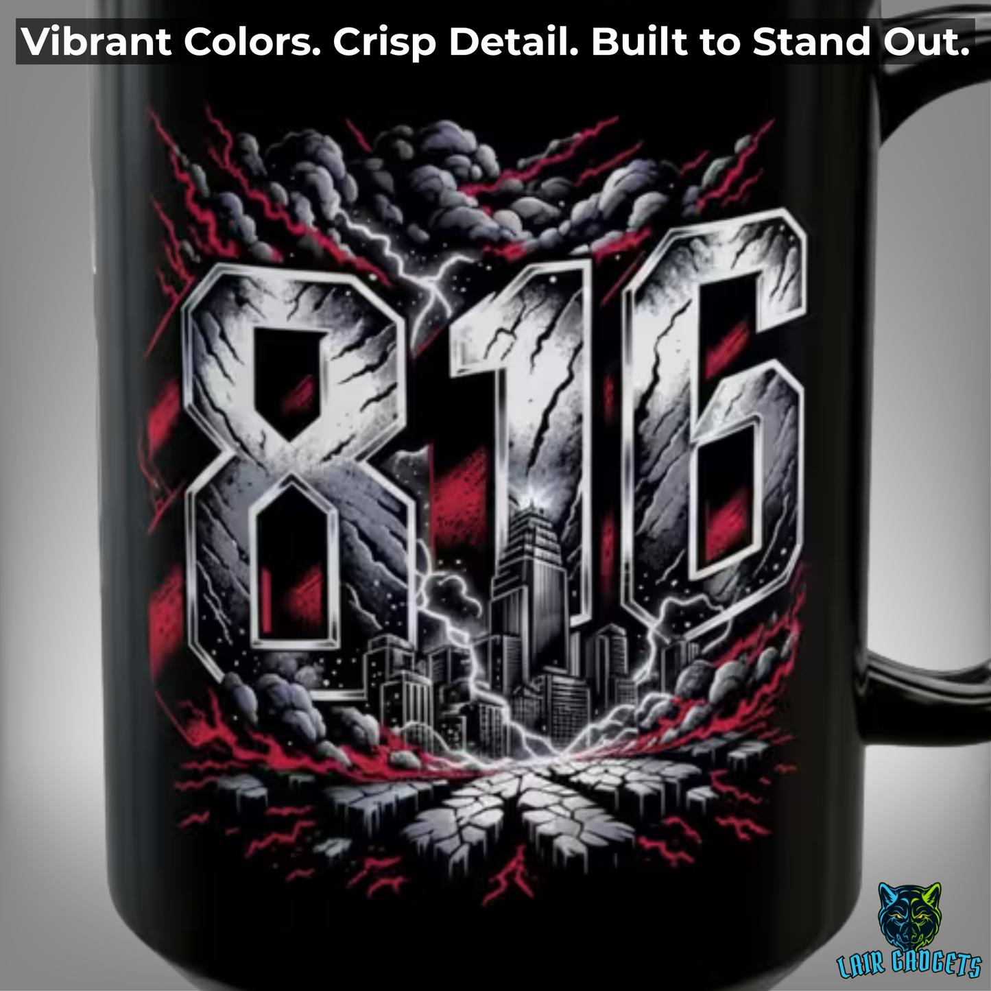 Kansas City Mug 816 Storm Skyline Design Black Ceramic 15 Oz Local Gift by Lair Gadgets