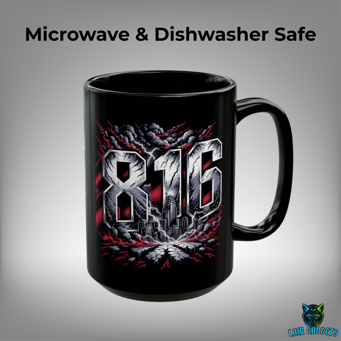 Kansas City Mug 816 Storm Skyline Design Black Ceramic 15 Oz Local Gift by Lair Gadgets