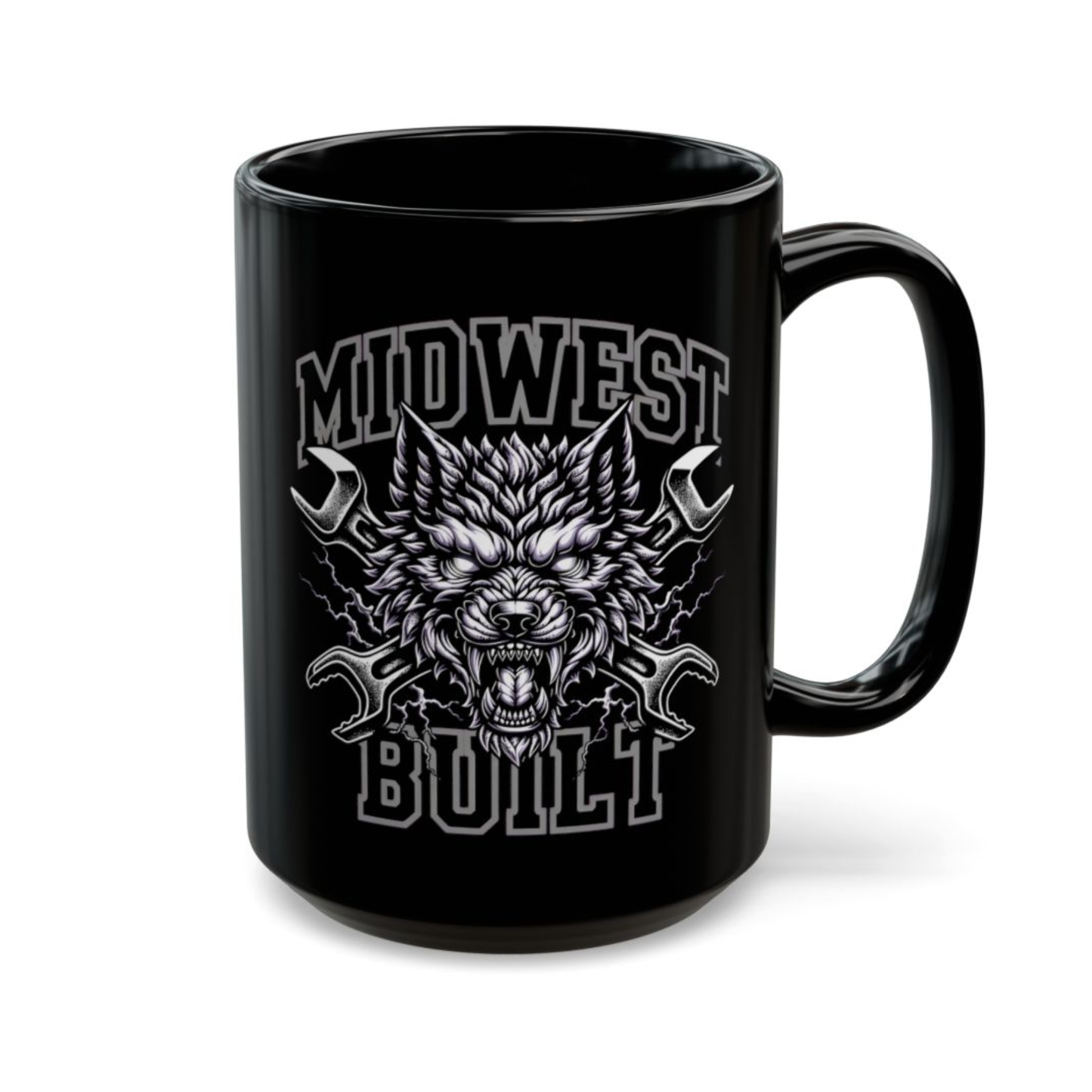 Mechanic Coffee Mug Midwest Built Wolf Design Black Ceramic 15 Oz Garage Gift by Lair Gadgets