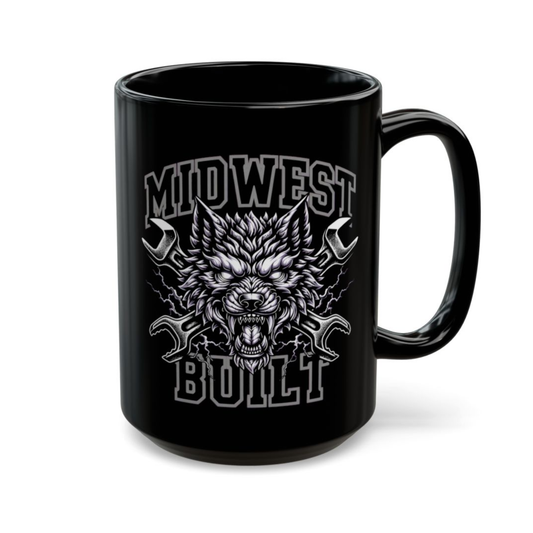 Mechanic Coffee Mug Midwest Built Wolf Design Black Ceramic 15 Oz Garage Gift by Lair Gadgets