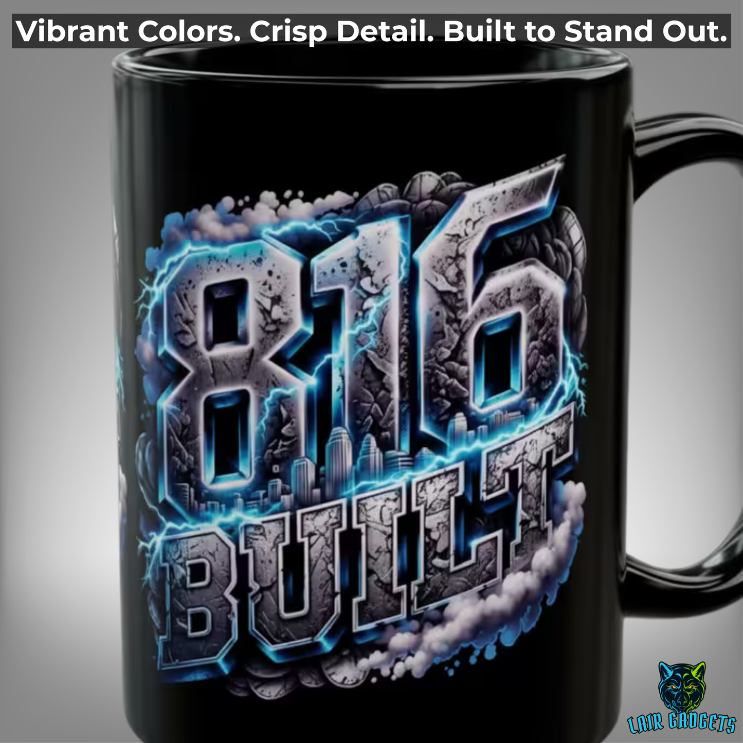 Kansas City Mug 816 Built Skyline Design Black Ceramic 15 Oz Local Gift by Lair Gadgets