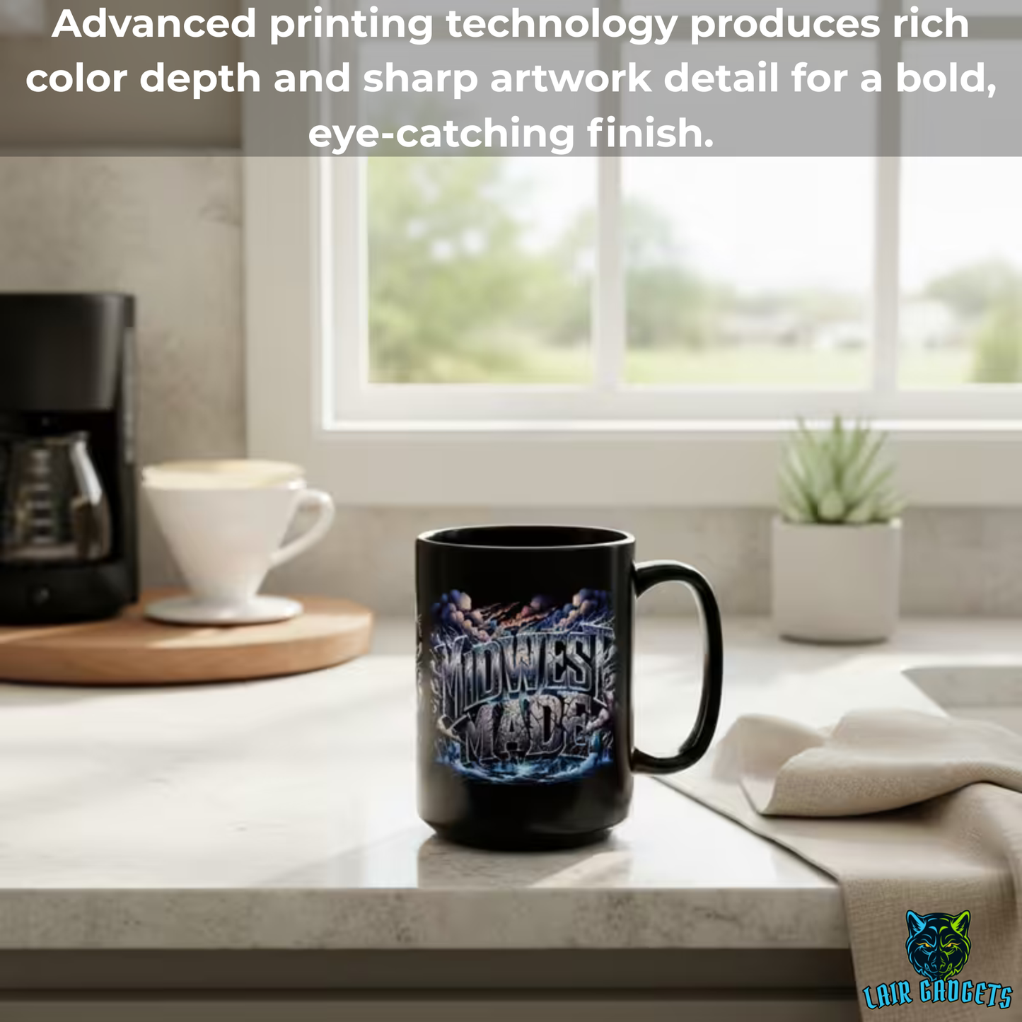 Midwest Coffee Mug Midwest Made Storm Design Black Ceramic 15 Oz Regional Gift by Lair Gadgets