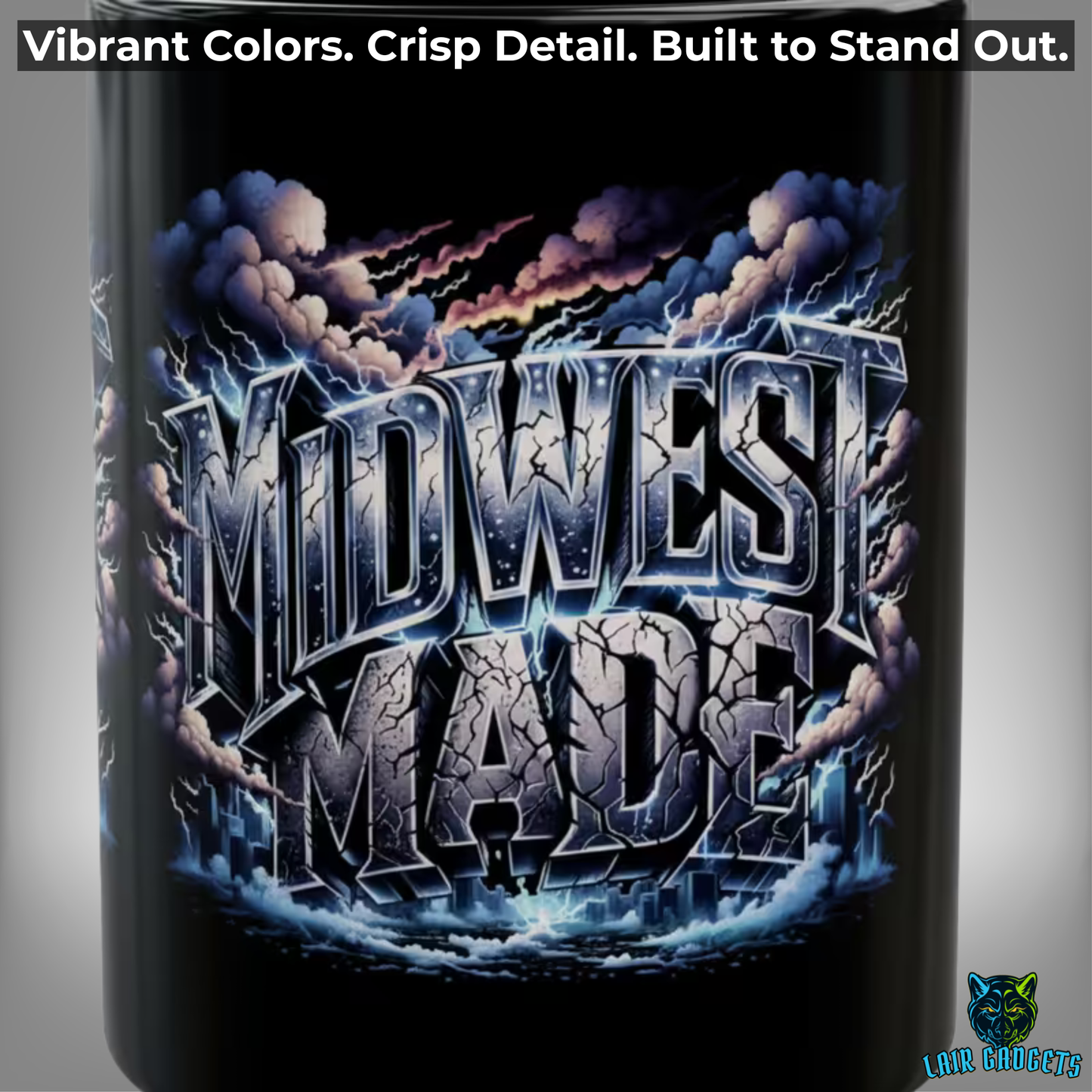 Midwest Coffee Mug Midwest Made Storm Design Black Ceramic 15 Oz Regional Gift by Lair Gadgets