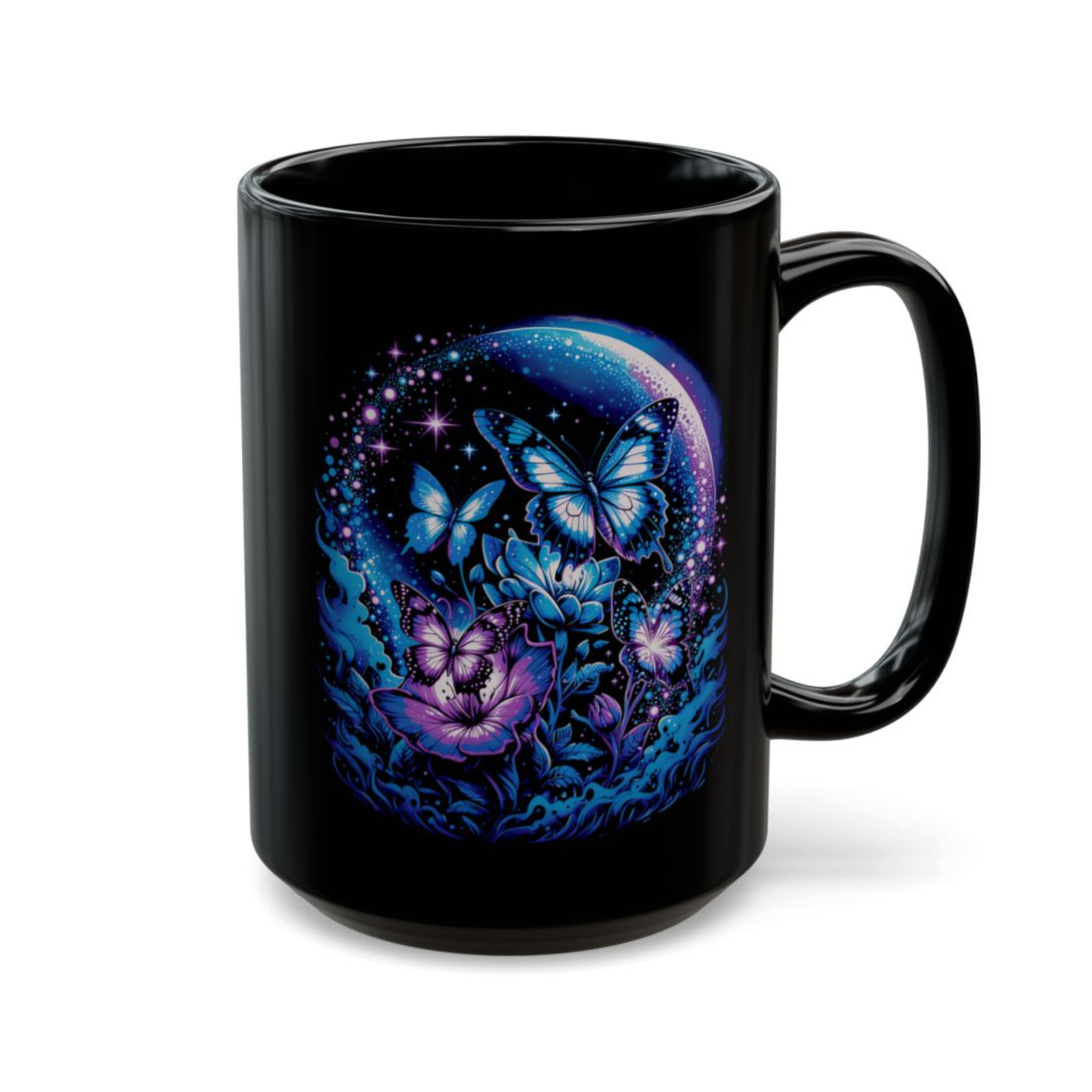 Butterfly Coffee Mug Moon Garden Design Black Ceramic 15 Oz Gothic Gift by Lair Gadgets