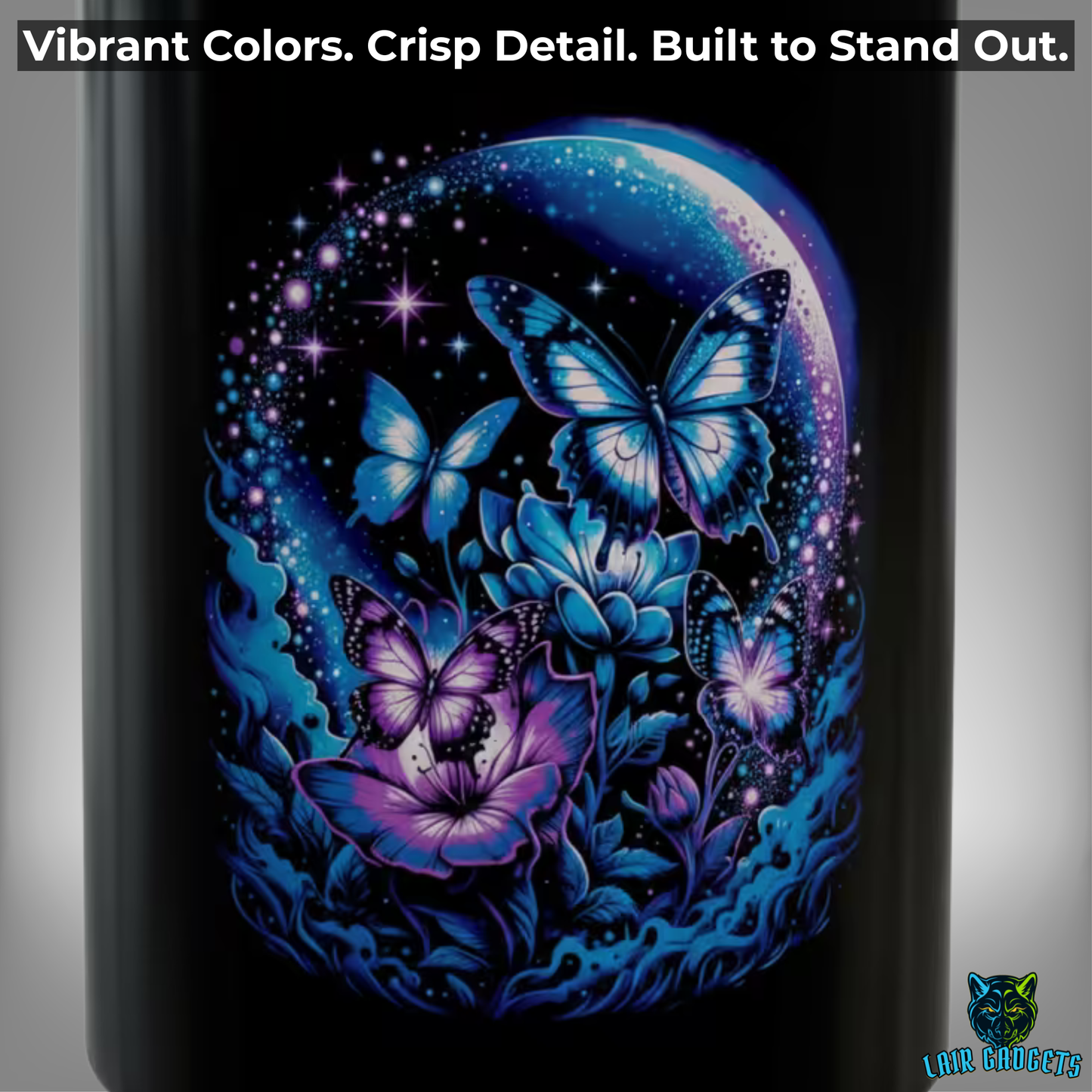 Butterfly Coffee Mug Moon Garden Design Black Ceramic 15 Oz Gothic Gift by Lair Gadgets