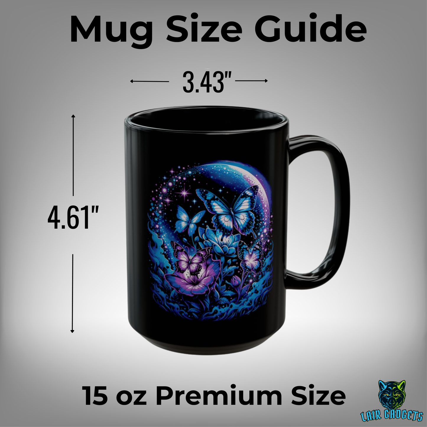 Butterfly Coffee Mug Moon Garden Design Black Ceramic 15 Oz Gothic Gift by Lair Gadgets