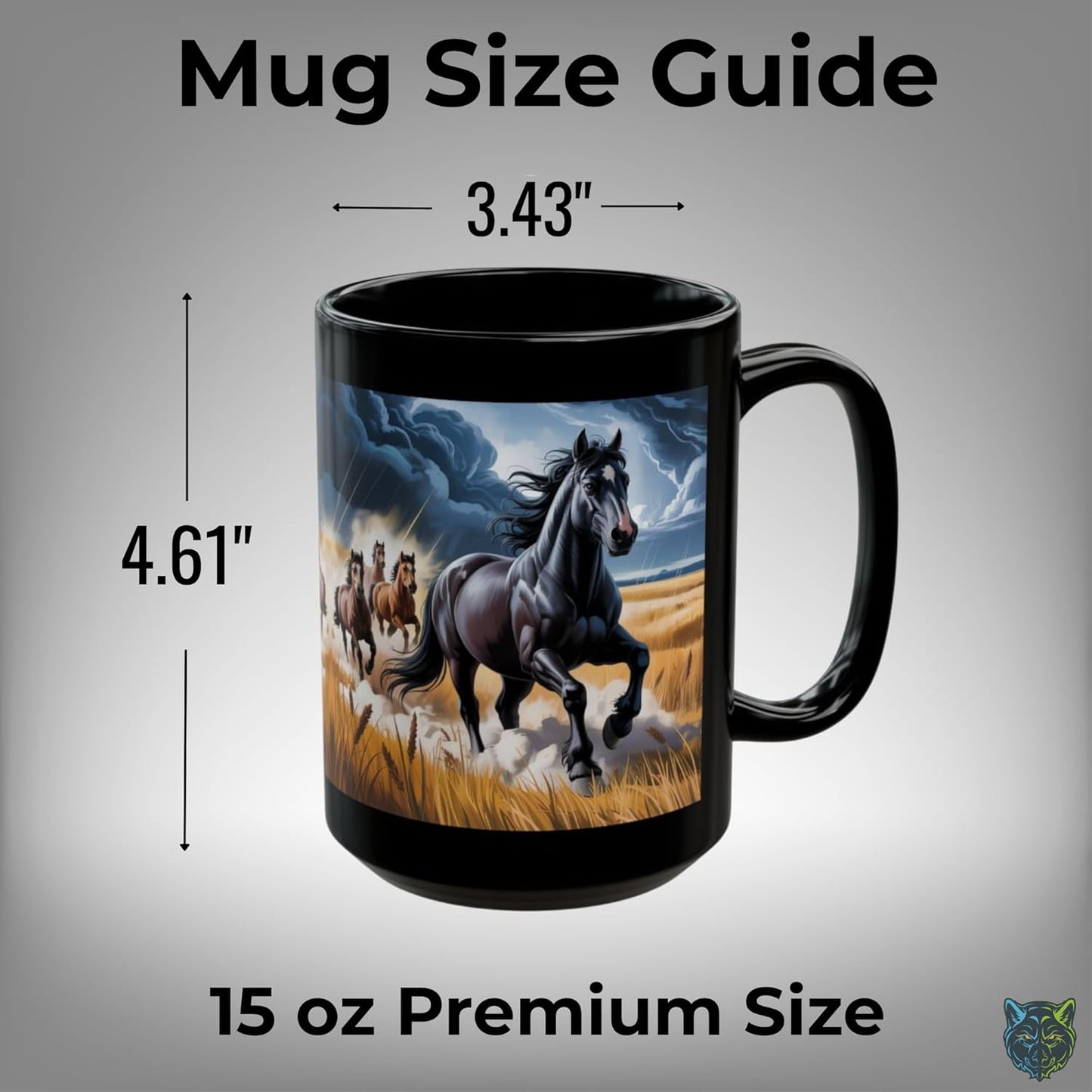 Horse Coffee Mug Running Stallion Herd Black Ceramic 15oz Gift for Horse Lovers by Lair Gadgets
