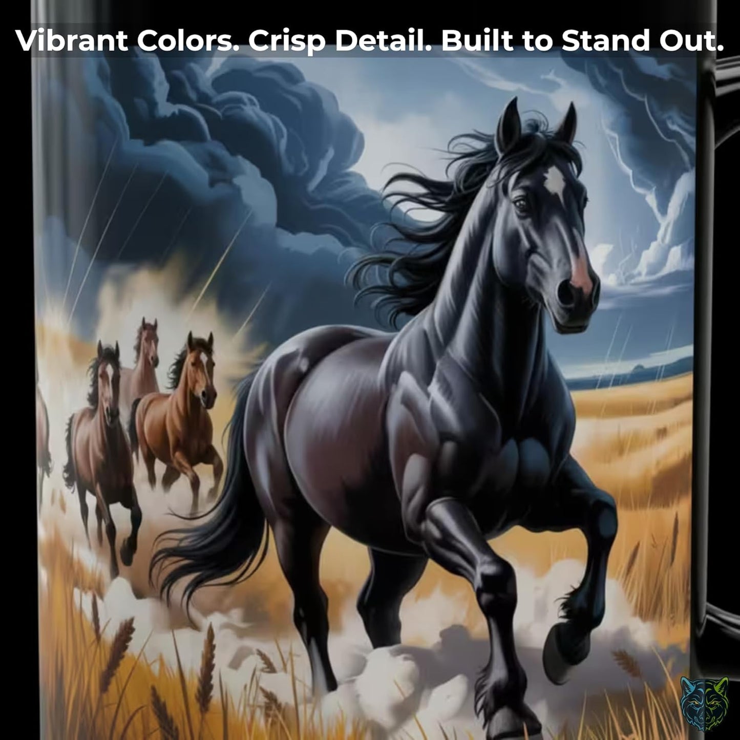 Horse Coffee Mug Running Stallion Herd Black Ceramic 15oz Gift for Horse Lovers by Lair Gadgets