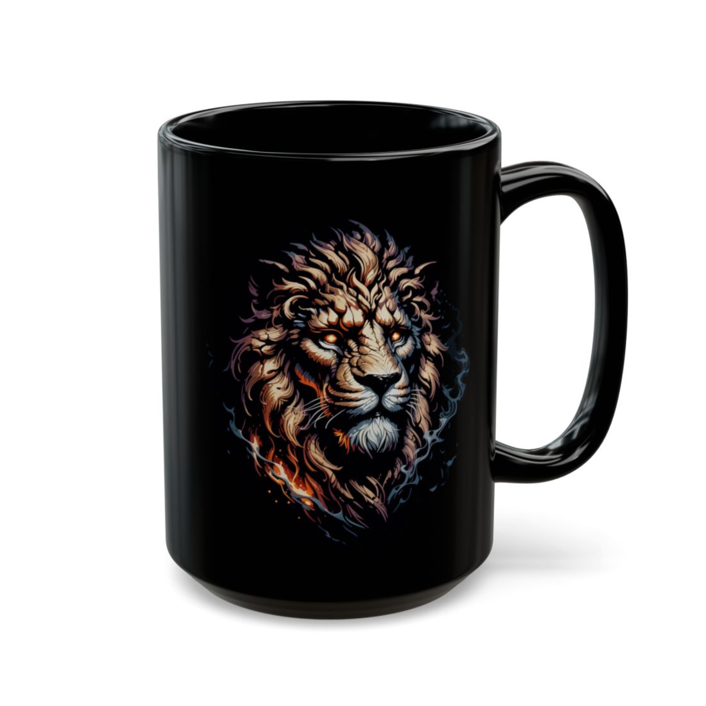 Fantasy Lion Mug – Black Ceramic Coffee Mug for Gamers and Mythic Decor Fans – 15oz – by Lair Gadgets