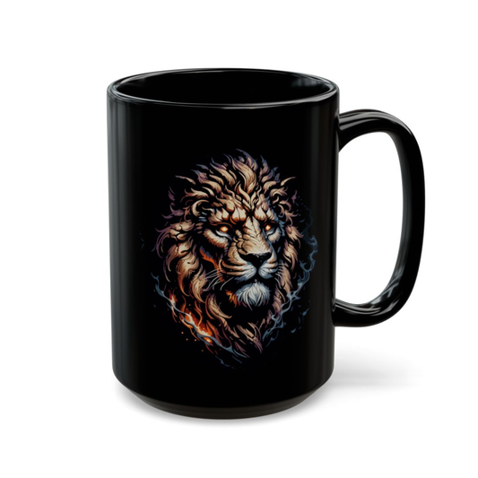 Fantasy Lion Mug – Black Ceramic Coffee Mug for Gamers and Mythic Decor Fans – 15oz – by Lair Gadgets