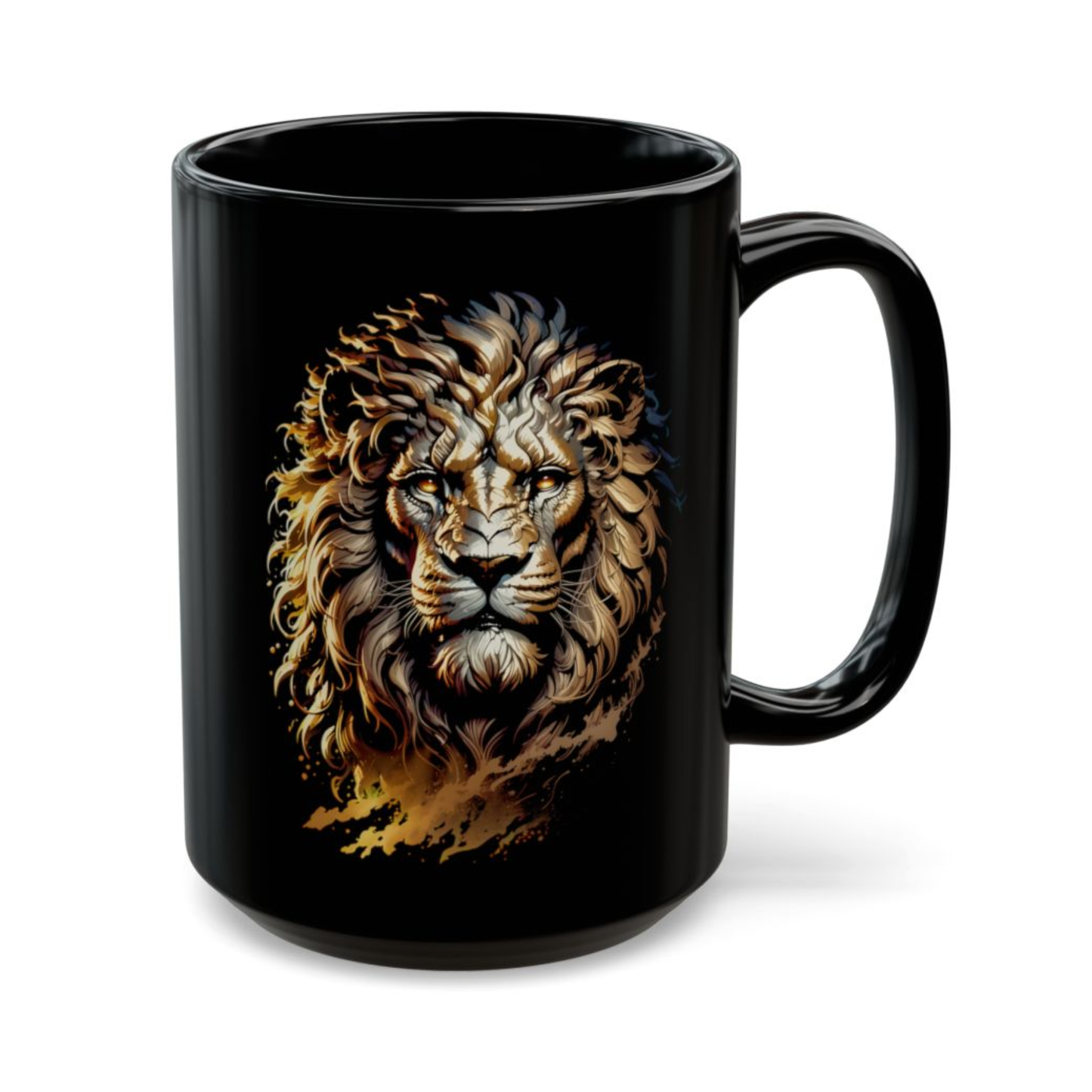 Lion Coffee Mug – Black Ceramic Mug for Men and Office Desk Decor – 15oz – by Lair Gadgets