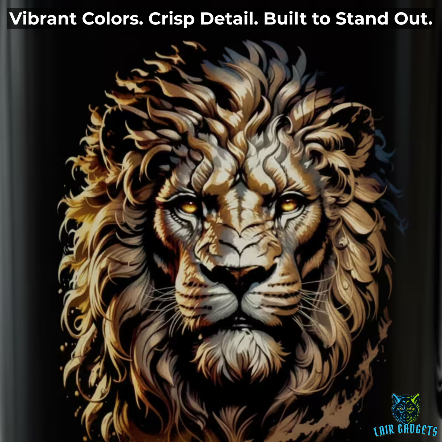 Lion Coffee Mug – Black Ceramic Mug for Men and Office Desk Decor – 15oz – by Lair Gadgets