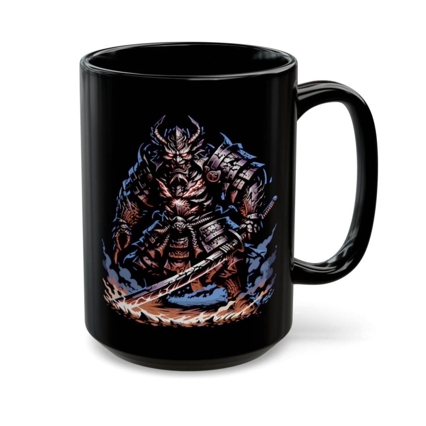 Demon Samurai Mug – Black Ceramic Oni Warrior Coffee Mug for Gamers and Fantasy Fans – 15oz – by Lair Gadgets