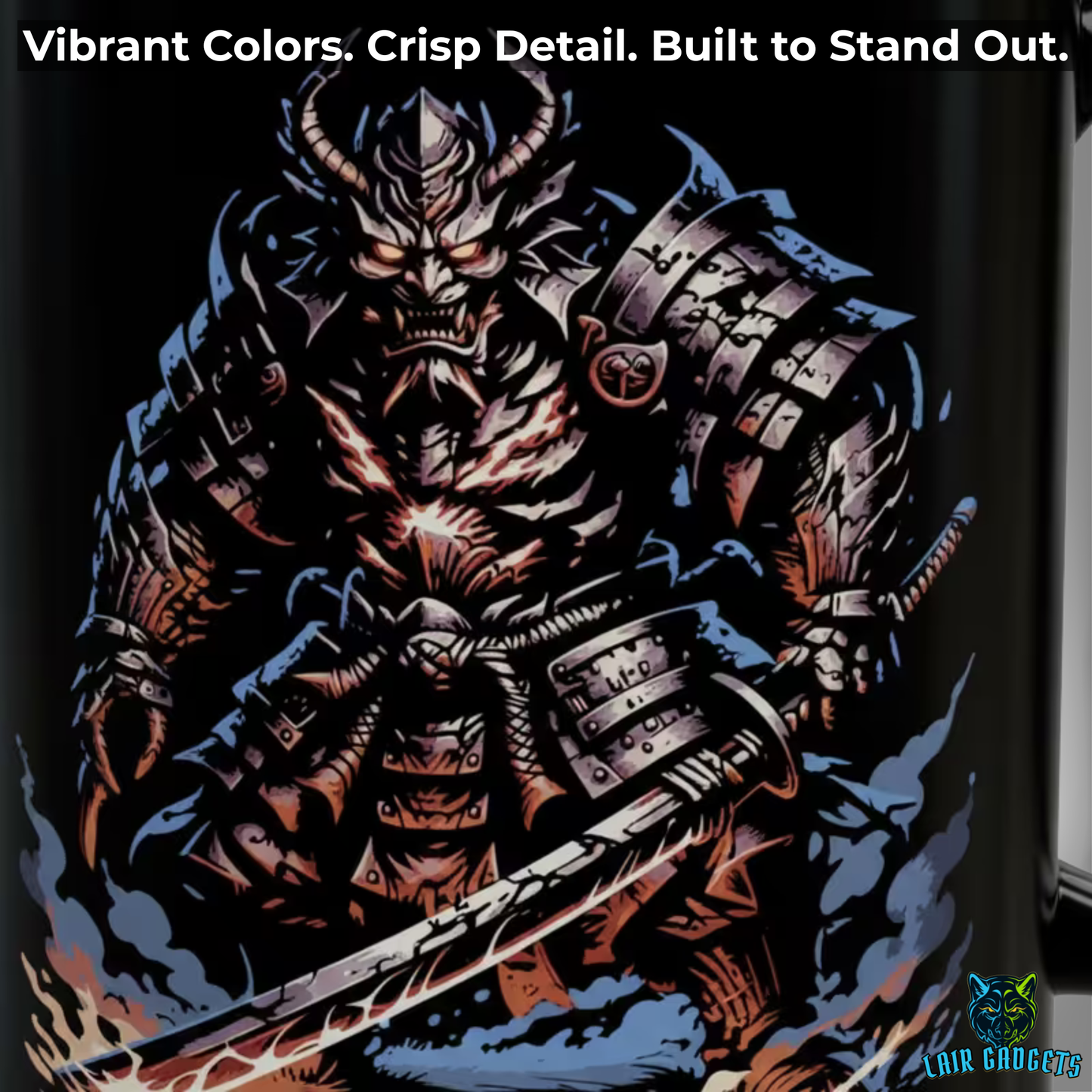 Demon Samurai Mug – Black Ceramic Oni Warrior Coffee Mug for Gamers and Fantasy Fans – 15oz – by Lair Gadgets