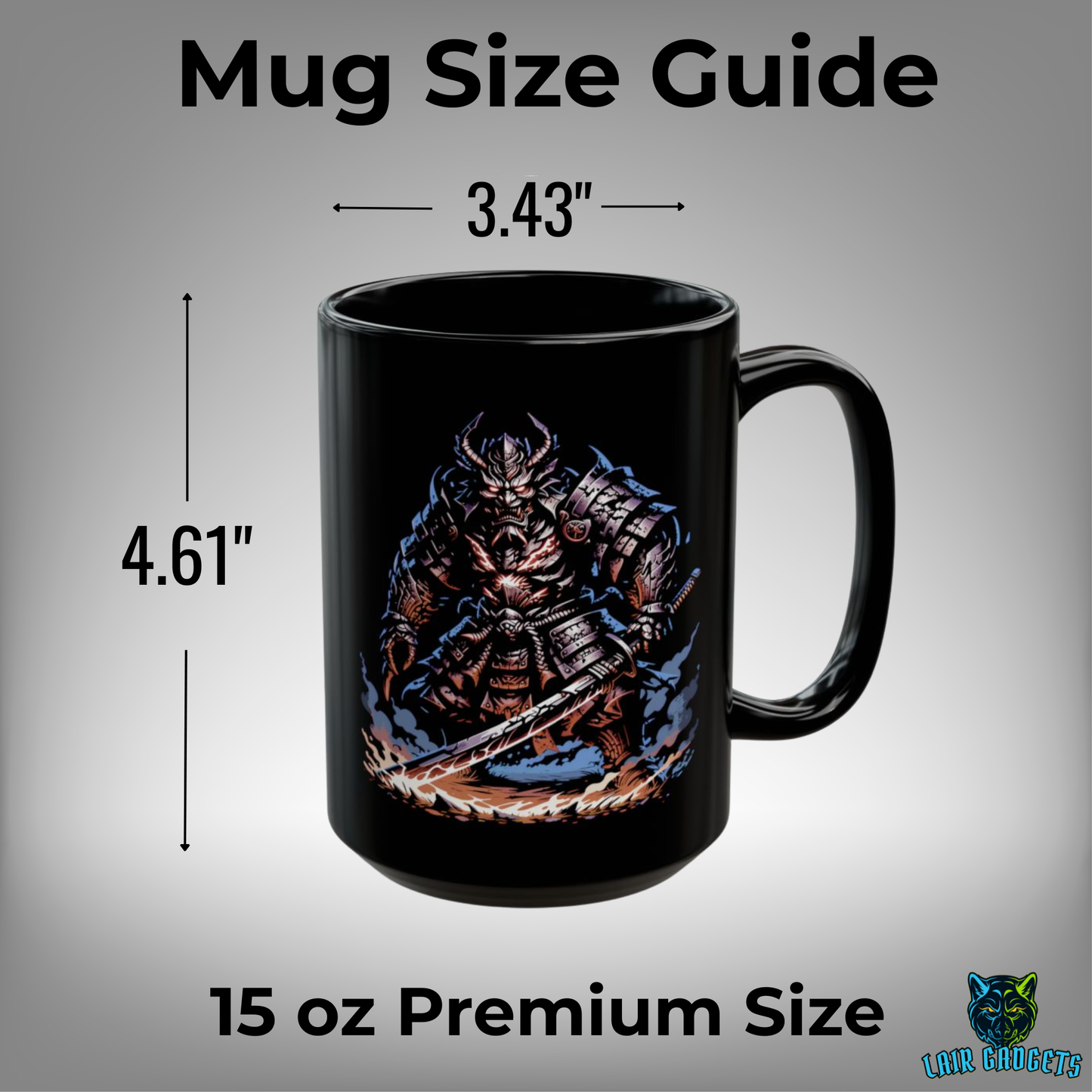 Demon Samurai Mug – Black Ceramic Oni Warrior Coffee Mug for Gamers and Fantasy Fans – 15oz – by Lair Gadgets
