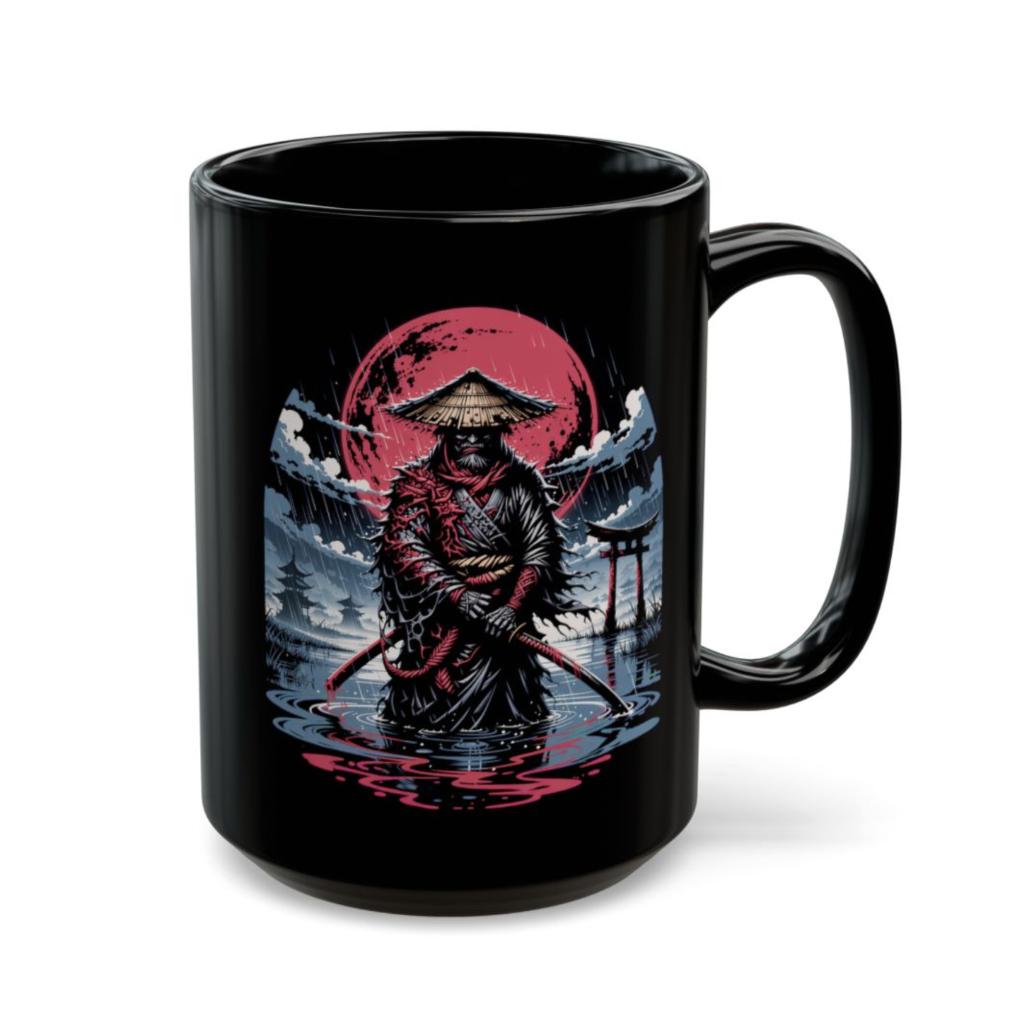 Ronin Samurai Mug – Black Ceramic Samurai Coffee Mug for Japanese Art and Stoic Decor Fans – 15oz – by Lair Gadgets