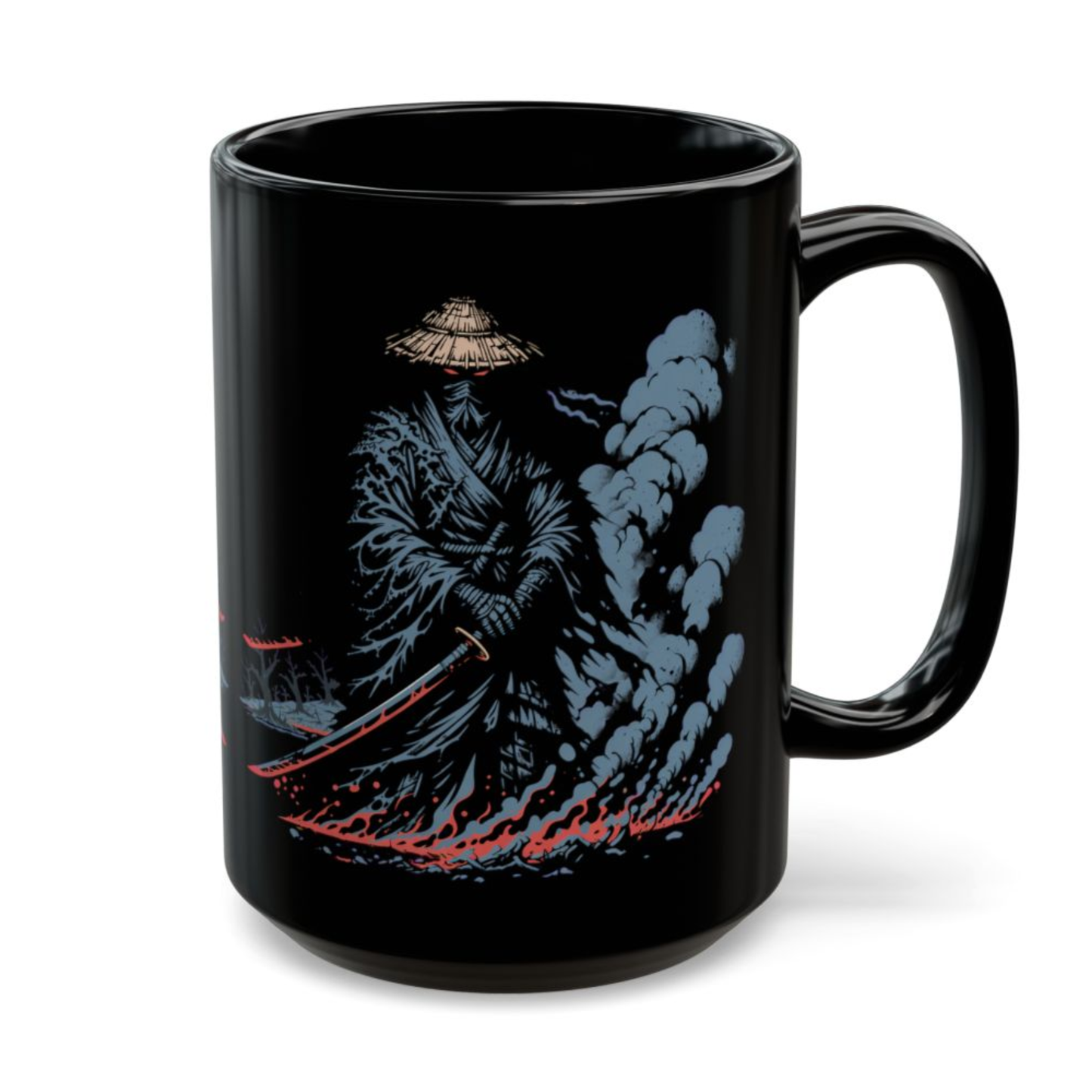 Ghost Samurai Mug – Black Ceramic Shadow Warrior Coffee Mug for Dark Aesthetic and Fantasy Decor Fans – 15oz – by Lair Gadgets