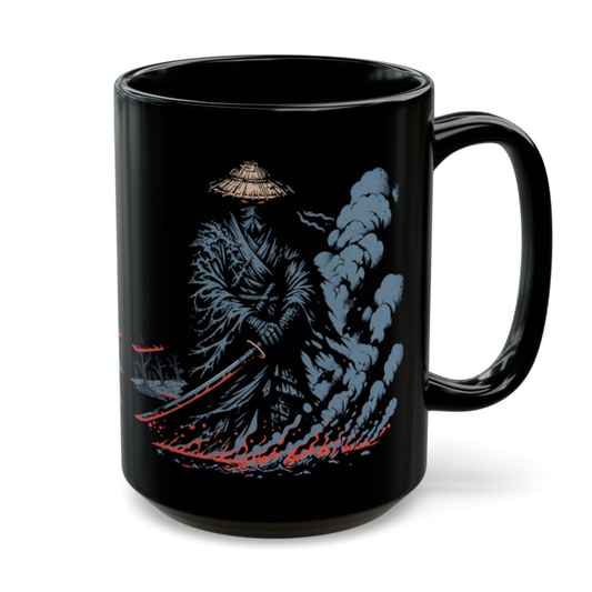 Ghost Samurai Mug – Black Ceramic Shadow Warrior Coffee Mug for Dark Aesthetic and Fantasy Decor Fans – 15oz – by Lair Gadgets