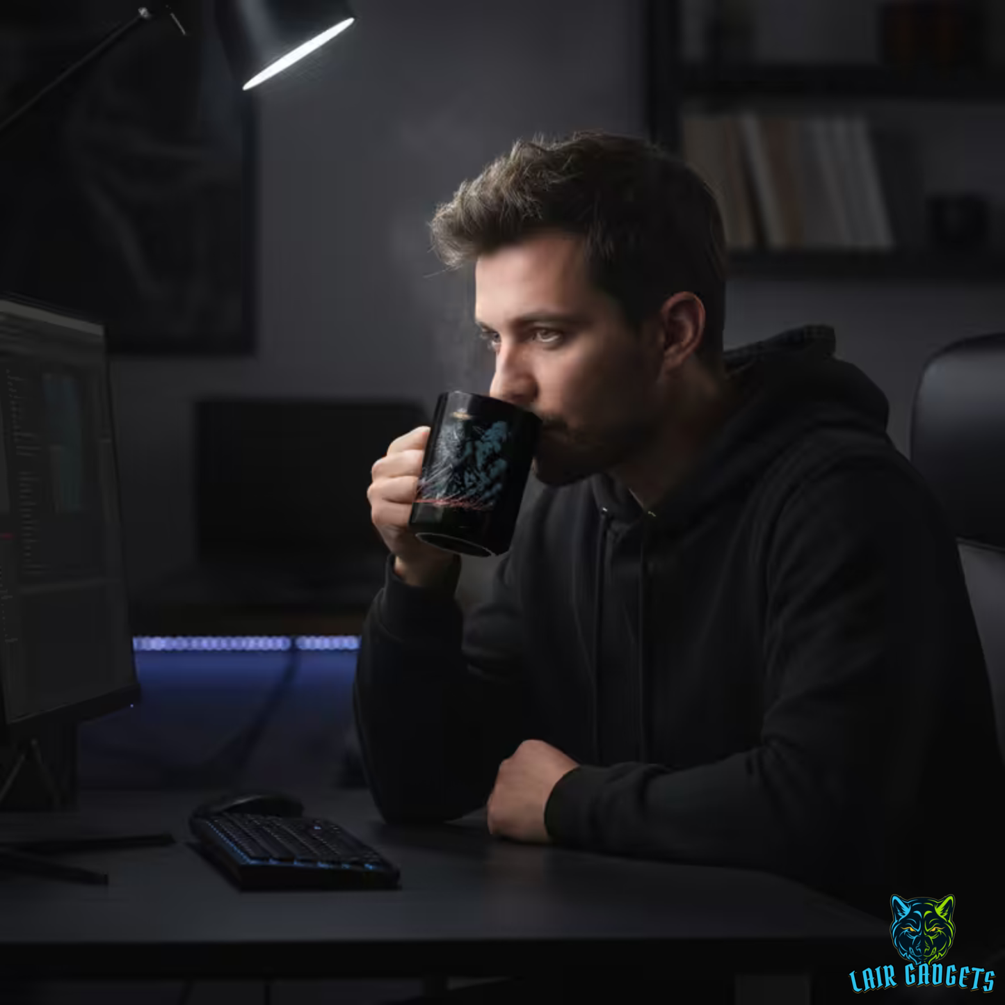 Ghost Samurai Mug – Black Ceramic Shadow Warrior Coffee Mug for Dark Aesthetic and Fantasy Decor Fans – 15oz – by Lair Gadgets