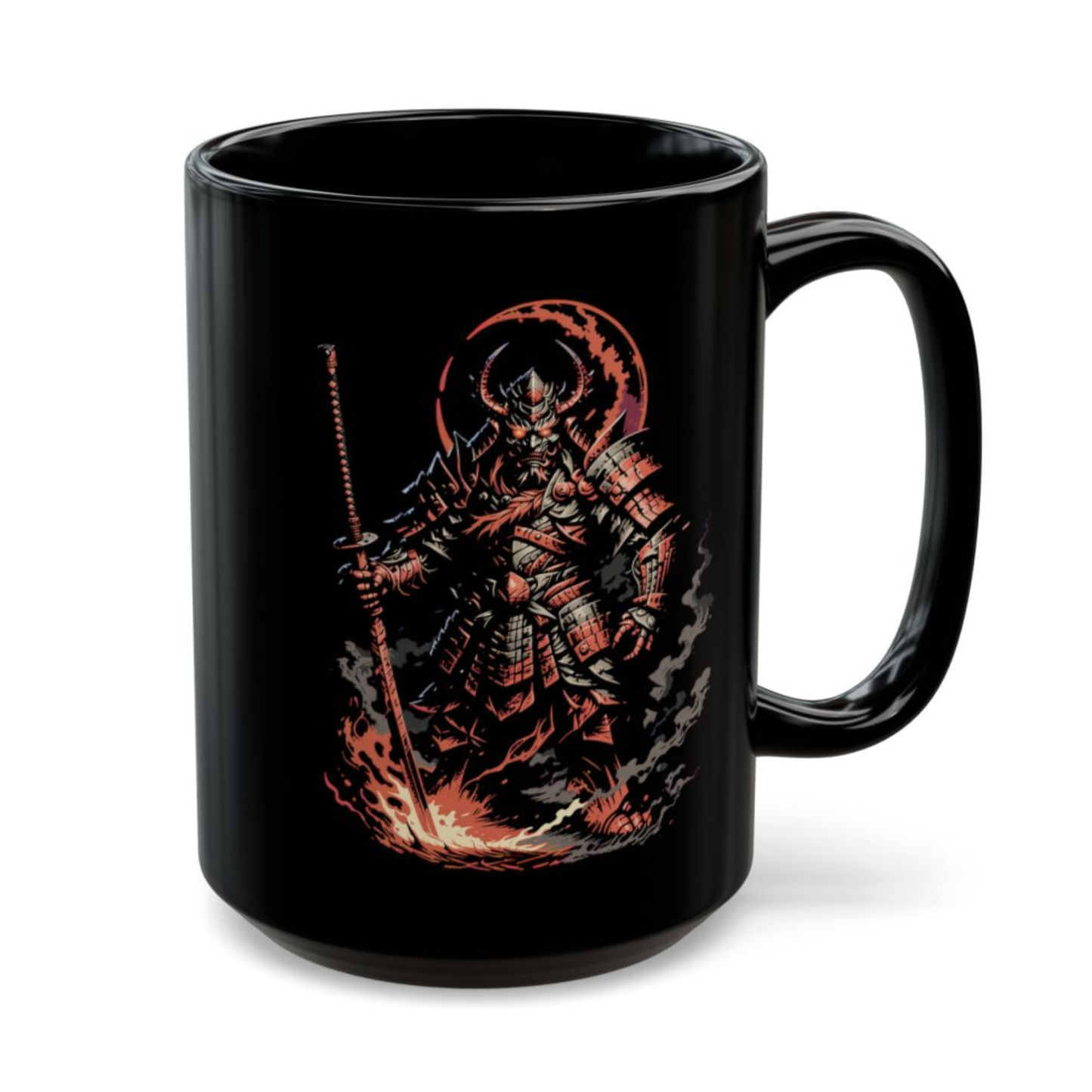 Samurai Warrior Mug – Black Ceramic Warrior Coffee Mug for Men and Masculine Desk Decor – 15oz – by Lair Gadgets