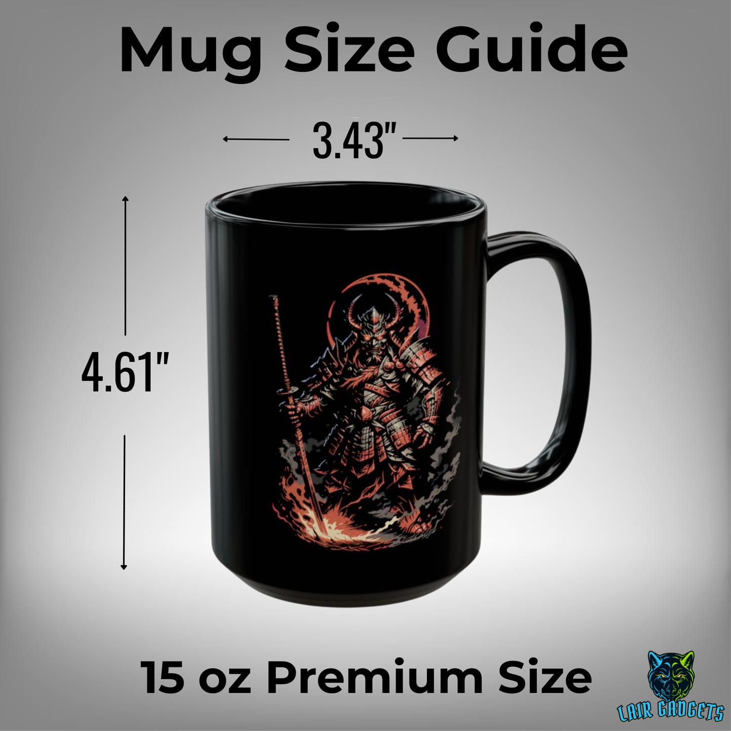 Samurai Warrior Mug – Black Ceramic Warrior Coffee Mug for Men and Masculine Desk Decor – 15oz – by Lair Gadgets