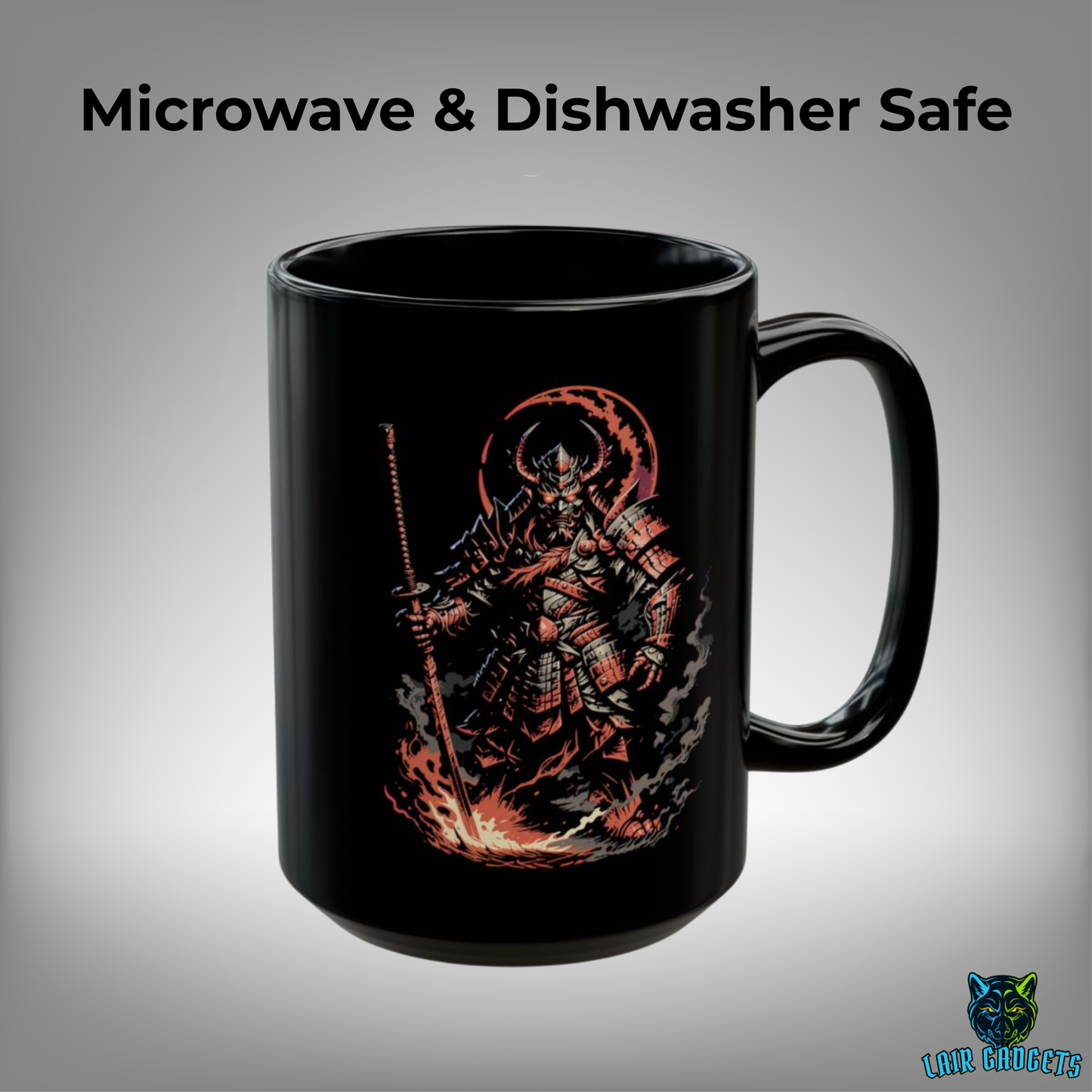 Samurai Warrior Mug – Black Ceramic Warrior Coffee Mug for Men and Masculine Desk Decor – 15oz – by Lair Gadgets