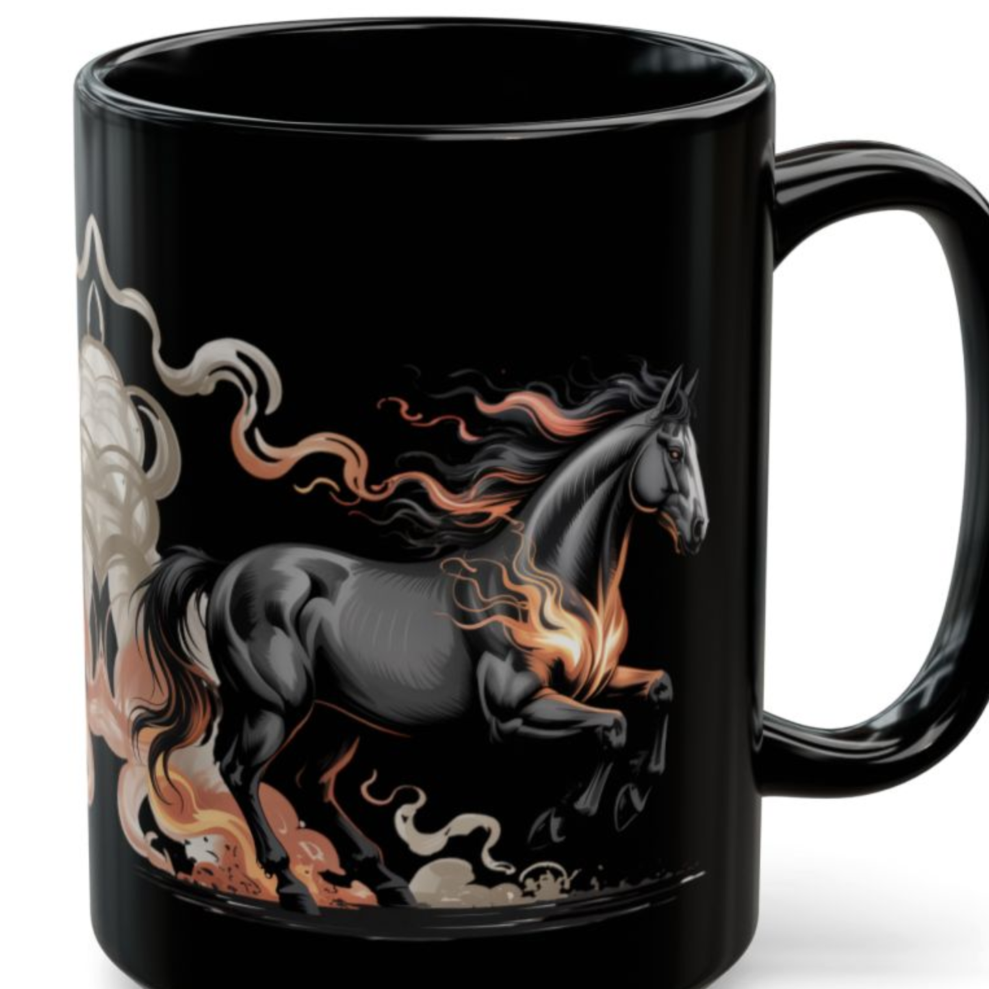 Fire Horse Mug – Black Ceramic Horse Coffee Mug for Dark Decor and Horse Art Fans – 15oz – by Lair Gadgets