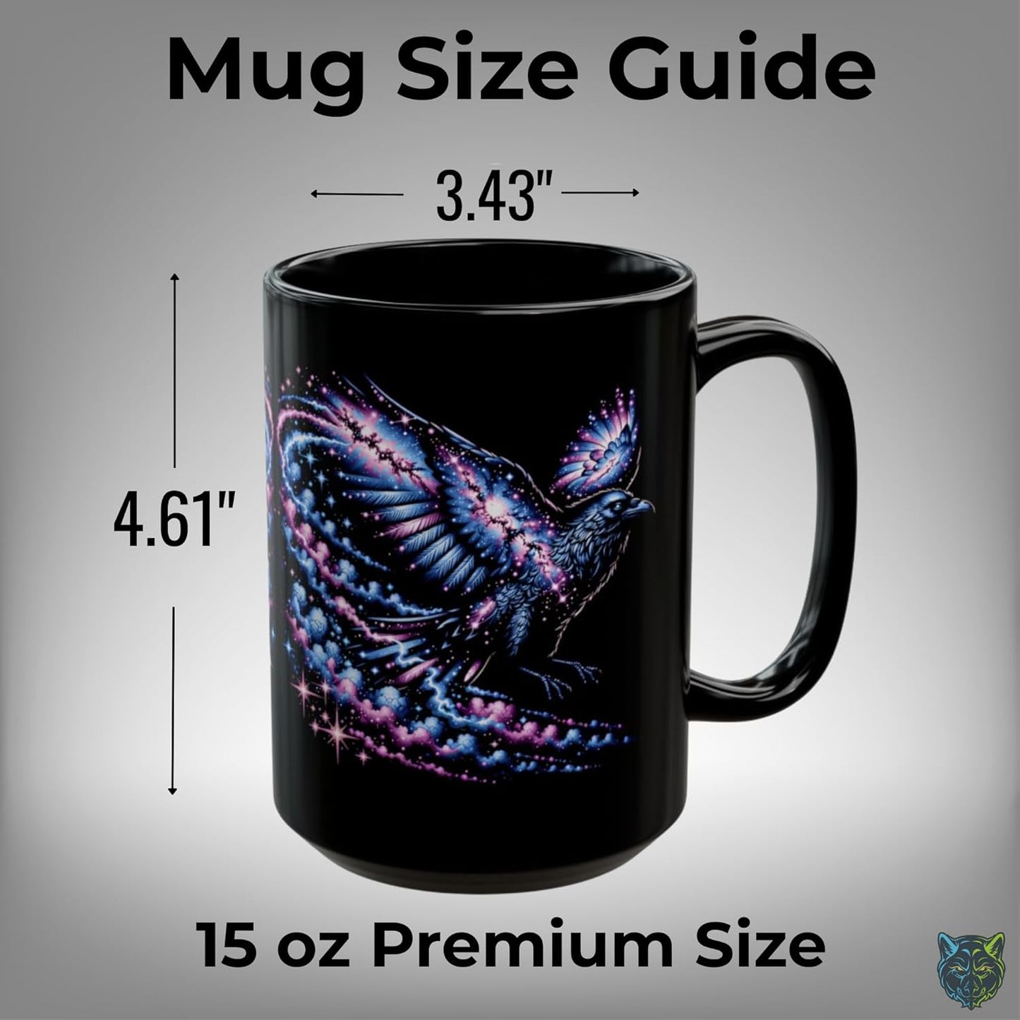 Raven Coffee Mug Cosmic Raven Design Black Ceramic 15oz Fantasy Bird Art