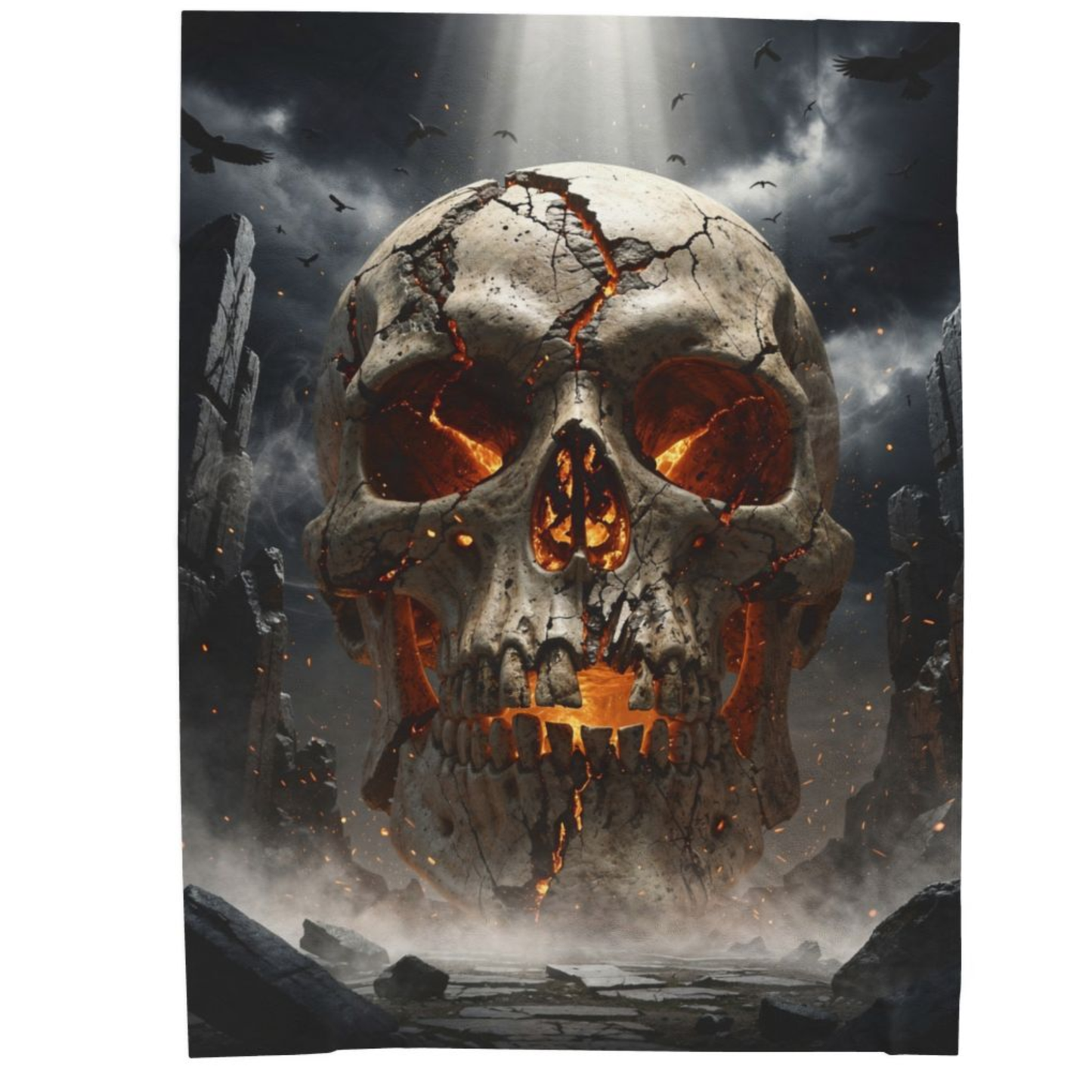 Skull Throw Blanket 60x80 – Gothic Plush Blanket for Couch Bed Sofa – Dark Fantasy Decor – Ember Skull Dominion by Lair Gadgets