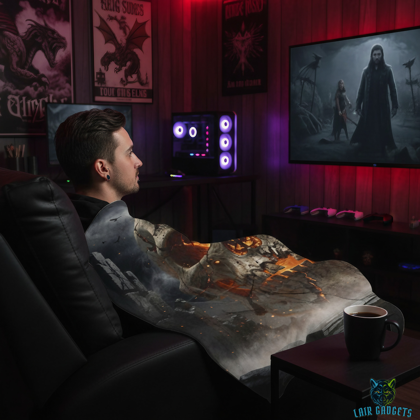 Skull Throw Blanket 60x80 – Gothic Plush Blanket for Couch Bed Sofa – Dark Fantasy Decor – Ember Skull Dominion by Lair Gadgets