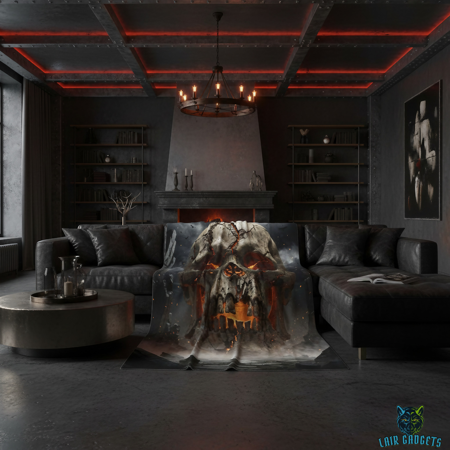 Skull Throw Blanket 60x80 – Gothic Plush Blanket for Couch Bed Sofa – Dark Fantasy Decor – Ember Skull Dominion by Lair Gadgets