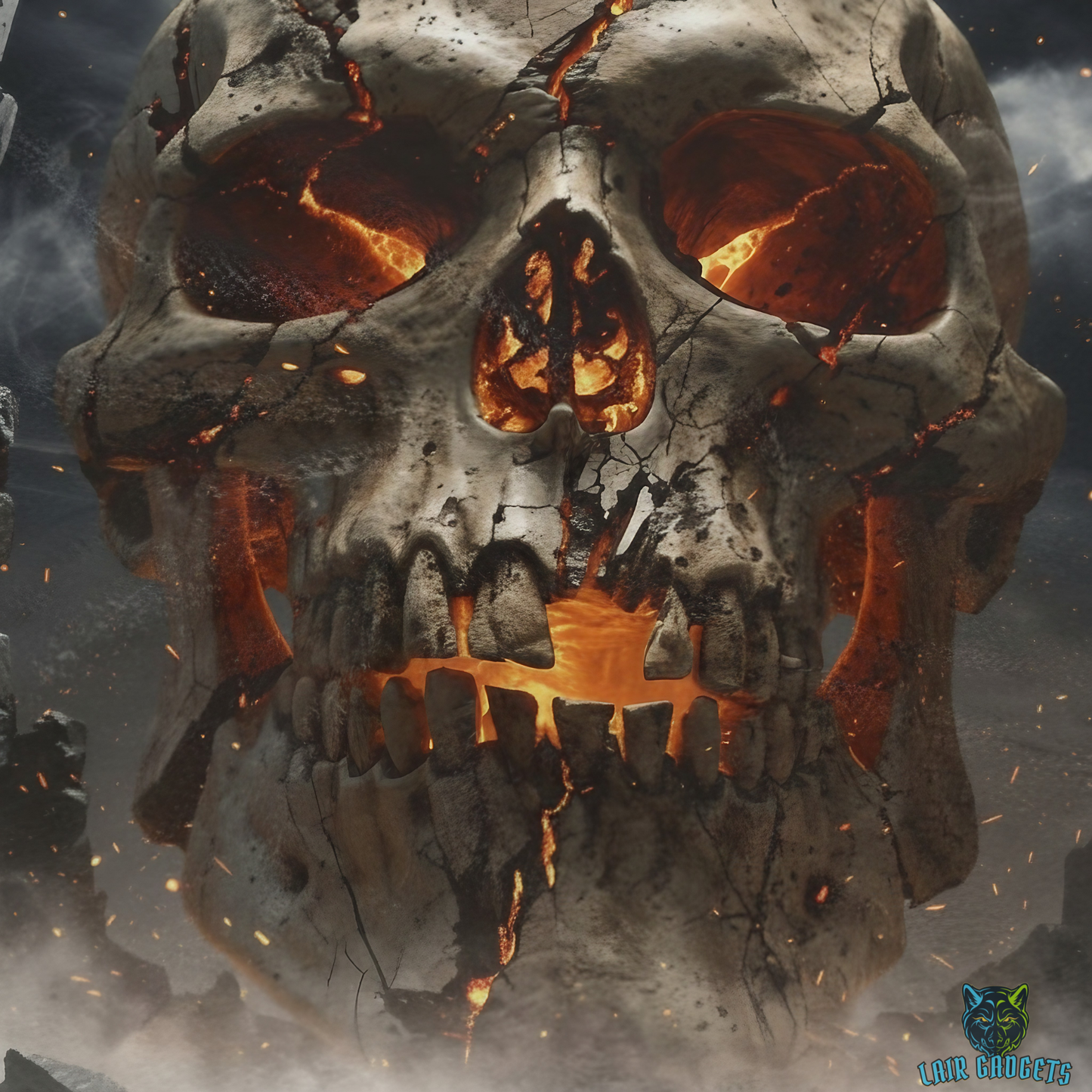 Skull Throw Blanket 60x80 – Gothic Plush Blanket for Couch Bed Sofa – Dark Fantasy Decor – Ember Skull Dominion by Lair Gadgets