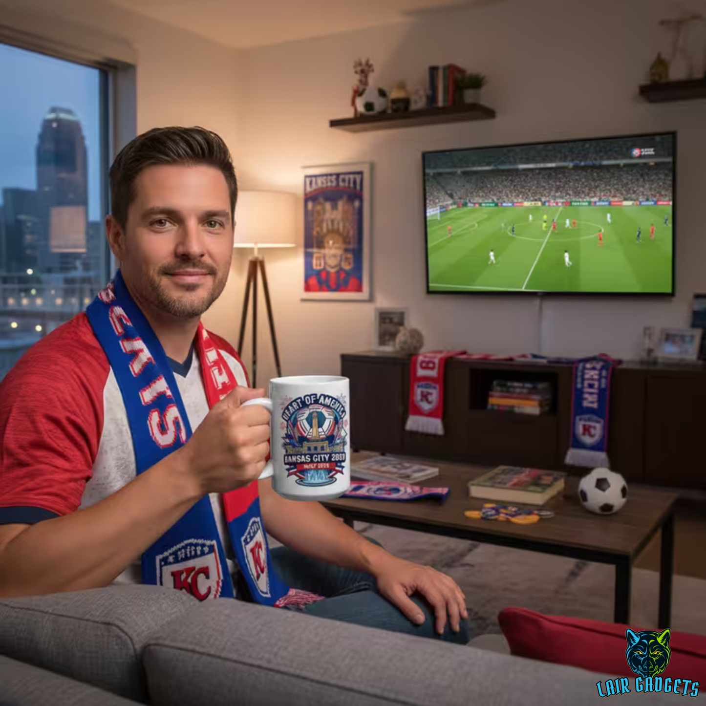 Kansas City Soccer Mug – Heart of America Host City Ceramic Coffee Mug for Soccer Fans and Kansas City Supporters – 15oz – by Lair Gadgets