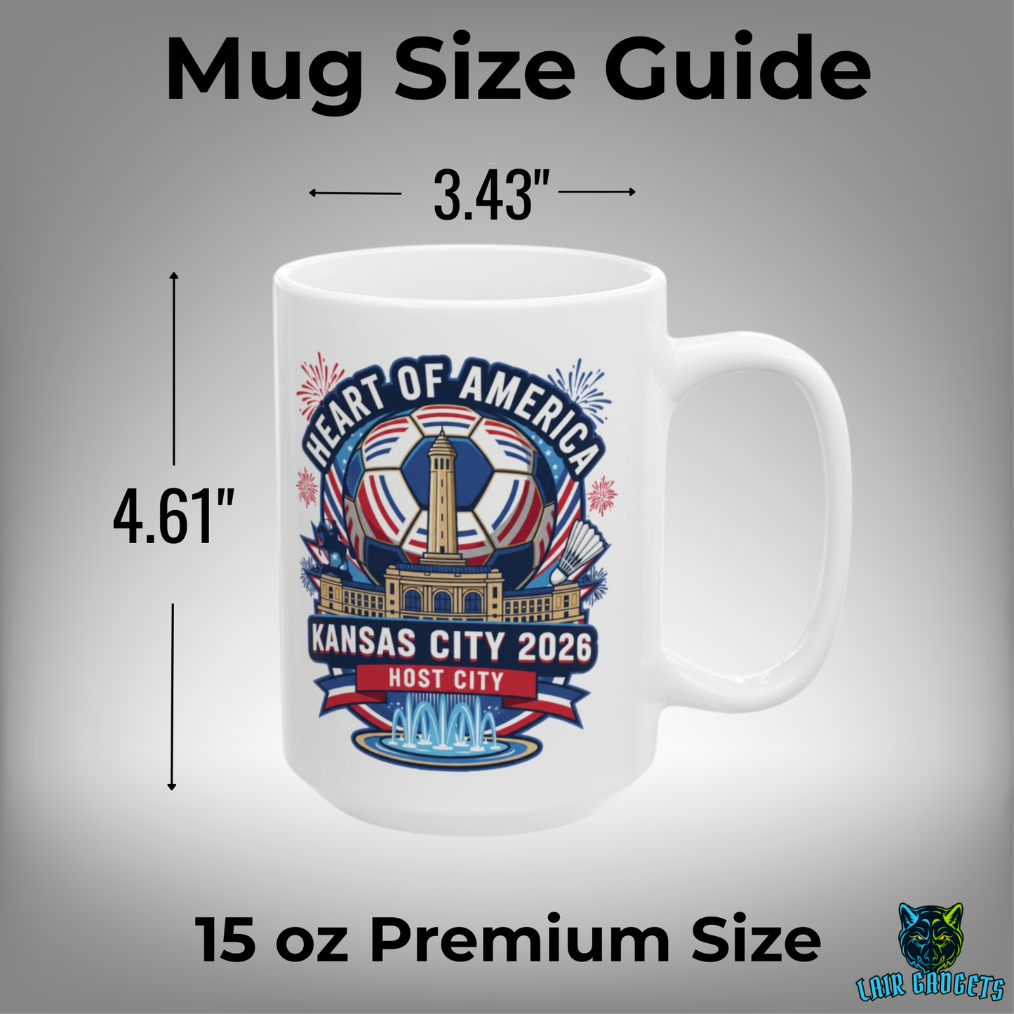 Kansas City Soccer Mug – Heart of America Host City Ceramic Coffee Mug for Soccer Fans and Kansas City Supporters – 15oz – by Lair Gadgets