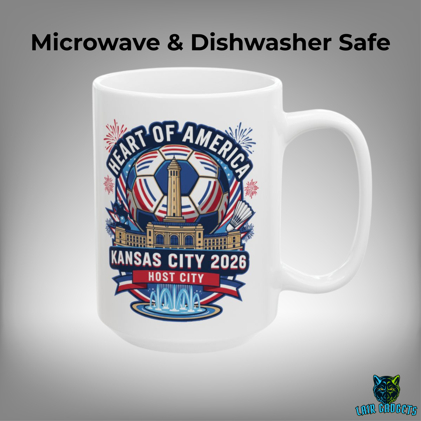 Kansas City Soccer Mug – Heart of America Host City Ceramic Coffee Mug for Soccer Fans and Kansas City Supporters – 15oz – by Lair Gadgets