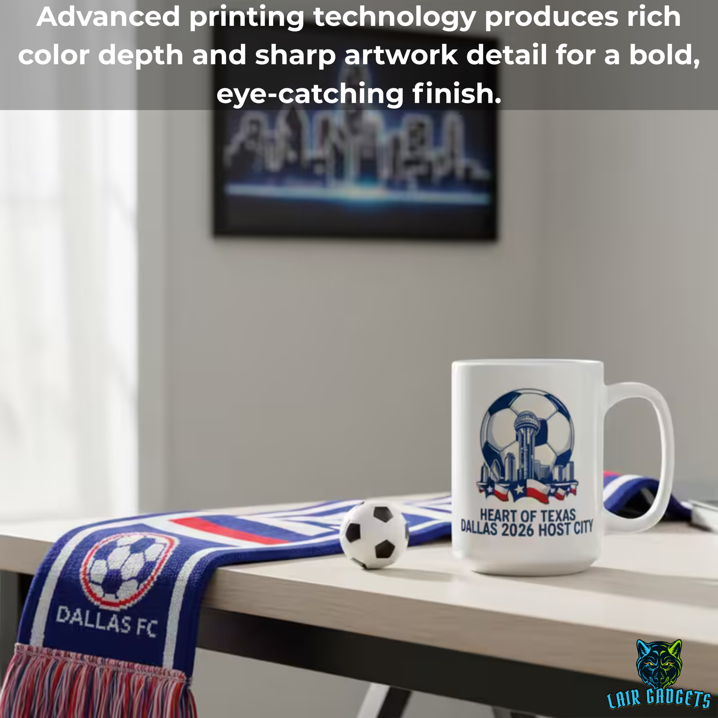 Dallas Soccer Mug – Heart of Texas 2026 Host City Coffee Mug for Soccer Fans – 15oz – by Lair Gadgets