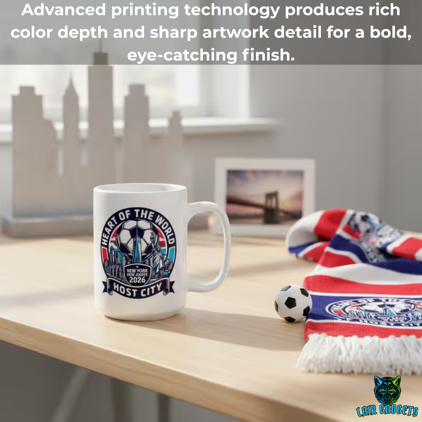 New York Soccer Mug – New York New Jersey 2026 Host City Coffee Mug for Soccer Fans – 15oz – by Lair Gadgets