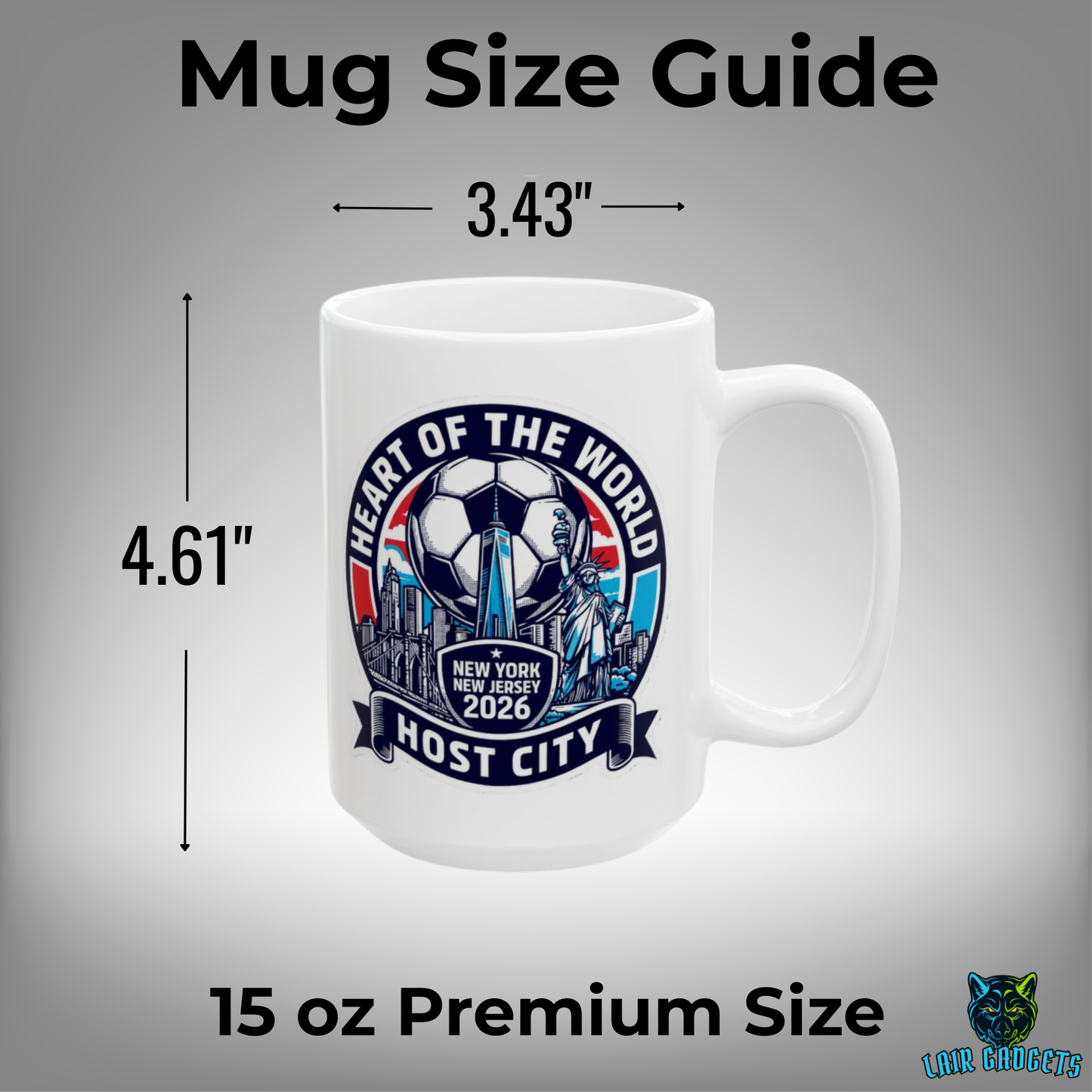 New York Soccer Mug – New York New Jersey 2026 Host City Coffee Mug for Soccer Fans – 15oz – by Lair Gadgets