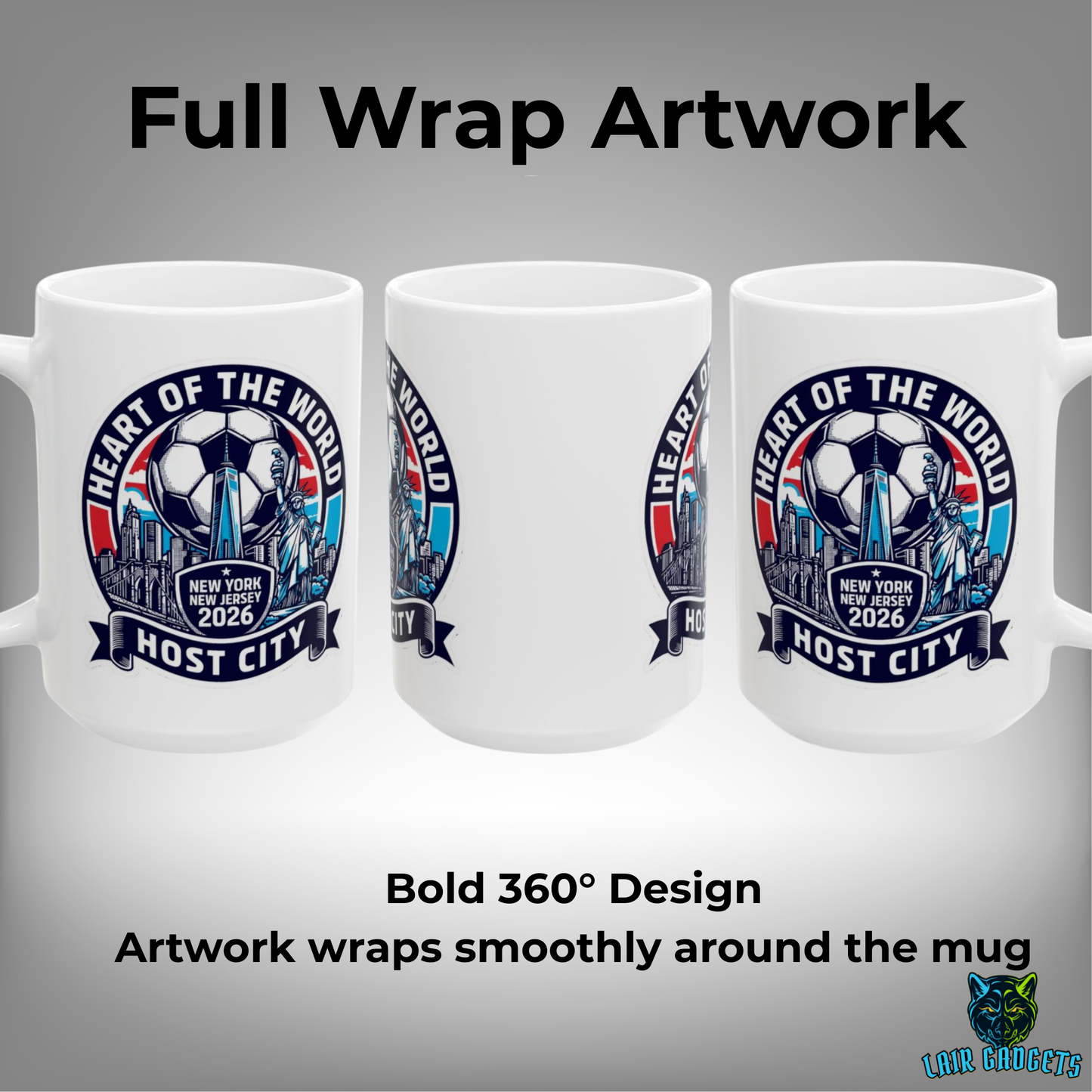 New York Soccer Mug – New York New Jersey 2026 Host City Coffee Mug for Soccer Fans – 15oz – by Lair Gadgets