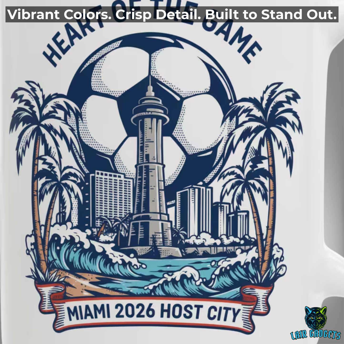 Miami Soccer Mug – Miami 2026 Host City Coffee Mug for Soccer Fans – 15oz – by Lair Gadgets