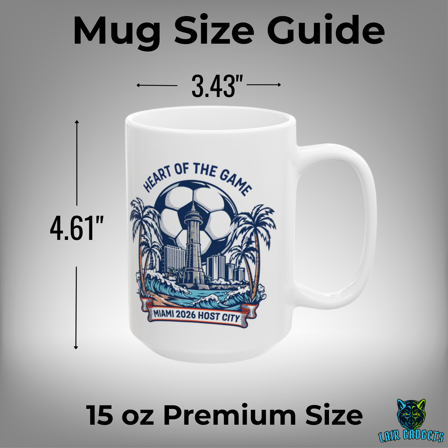 Miami Soccer Mug – Miami 2026 Host City Coffee Mug for Soccer Fans – 15oz – by Lair Gadgets