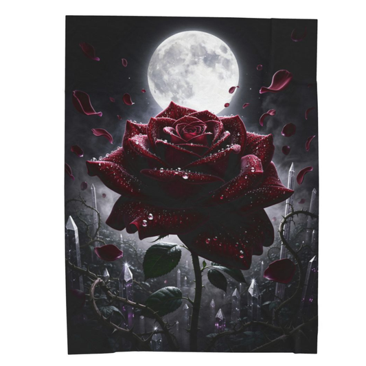 Rose Throw Blanket 60x80 – Gothic Floral Plush Blanket for Couch Bed Sofa – Dark Romance Decor – Crimson Moon Bloom by Lair Gadgets