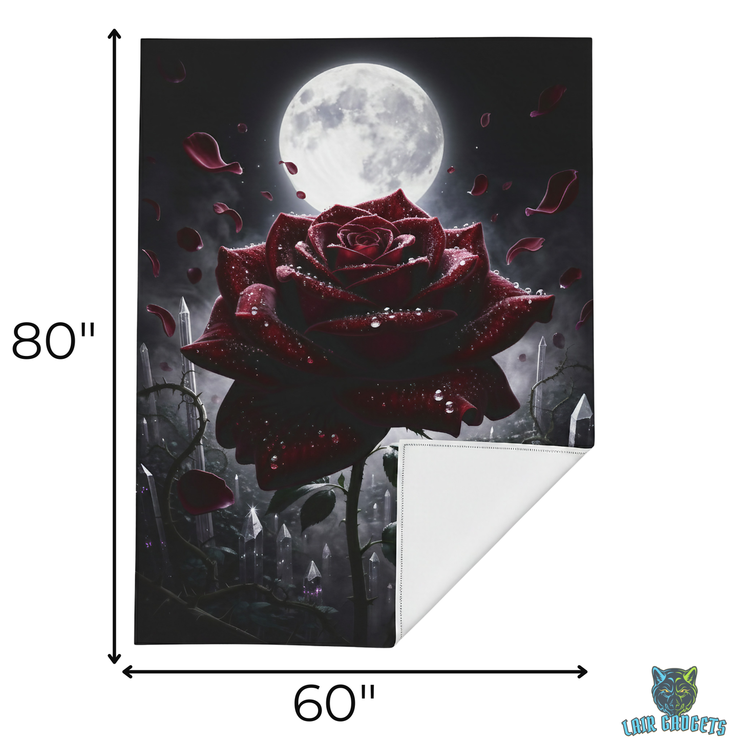 Rose Throw Blanket 60x80 – Gothic Floral Plush Blanket for Couch Bed Sofa – Dark Romance Decor – Crimson Moon Bloom by Lair Gadgets