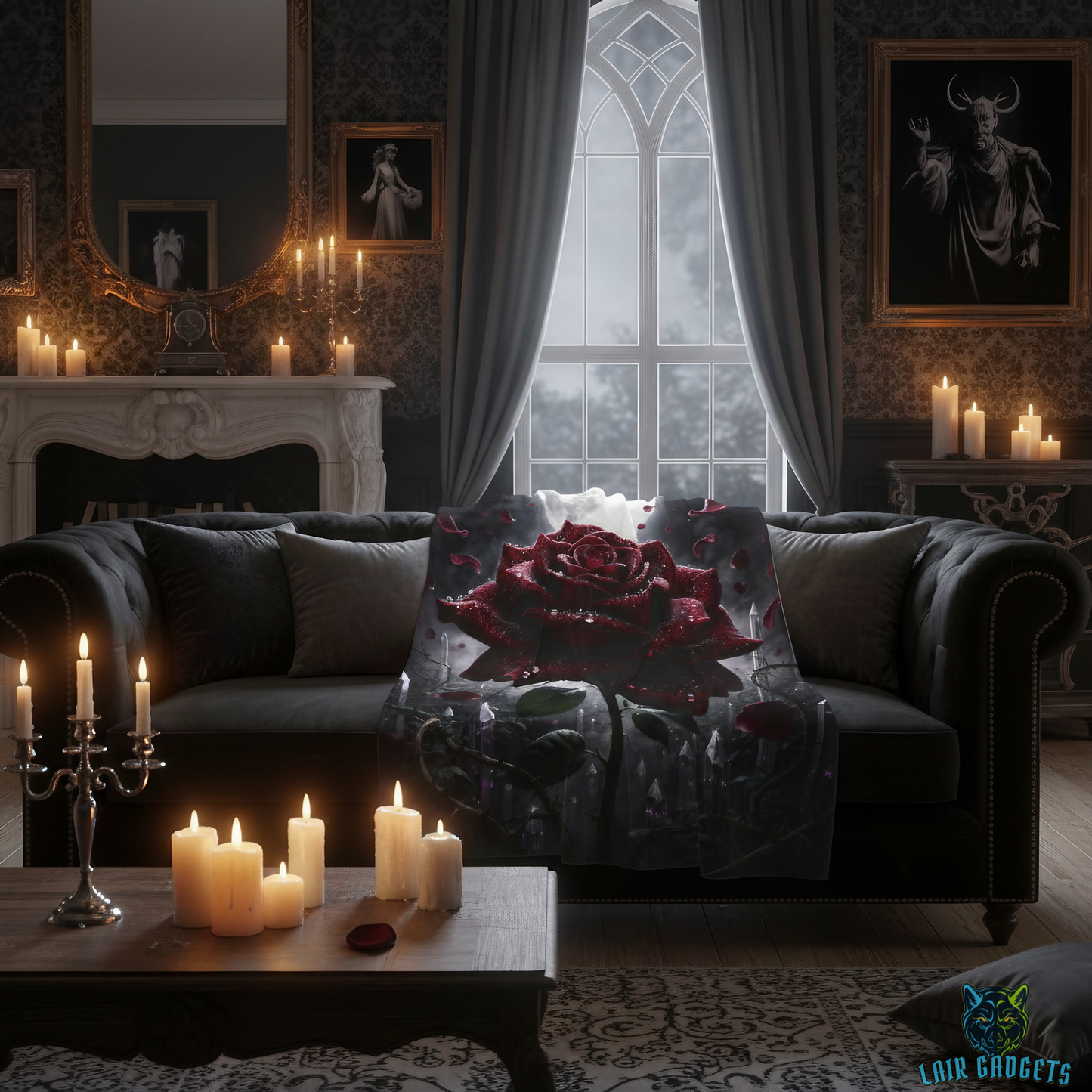 Rose Throw Blanket 60x80 – Gothic Floral Plush Blanket for Couch Bed Sofa – Dark Romance Decor – Crimson Moon Bloom by Lair Gadgets