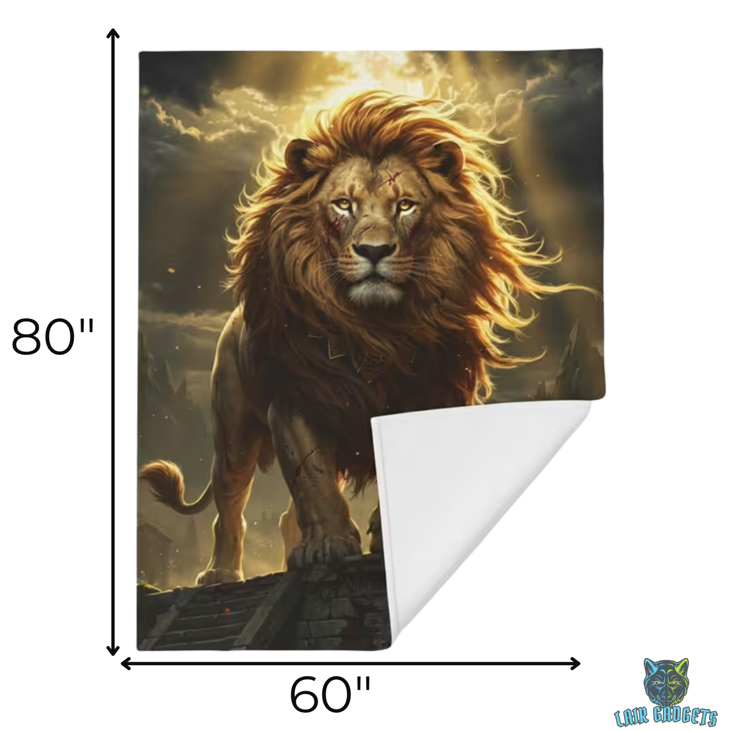 Lion Throw Blanket 60x80 – Plush Wildlife Blanket for Couch Bed Sofa – Majestic Lion Decor – Crown of Dominion by Lair Gadgets