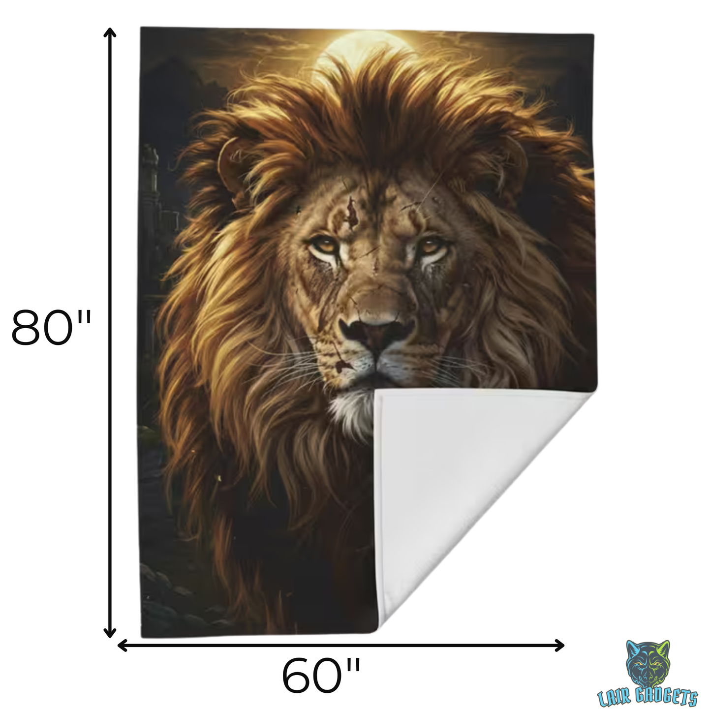 Lion Throw Blanket 60x80 – Plush Wildlife Blanket for Couch Bed Sofa – Majestic Lion Portrait Decor – Sovereign Mane by Lair Gadgets