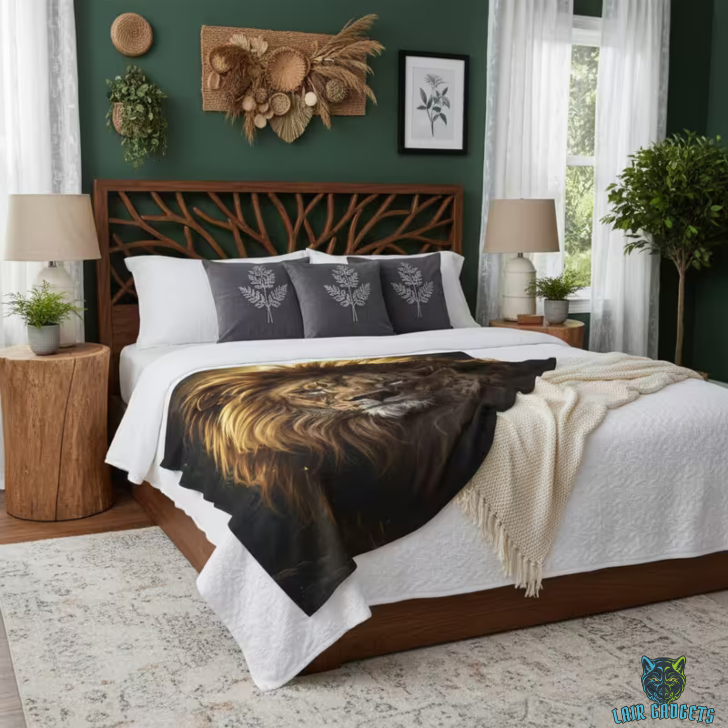 Lion Throw Blanket 60x80 – Plush Wildlife Blanket for Couch Bed Sofa – Majestic Lion Portrait Decor – Sovereign Mane by Lair Gadgets