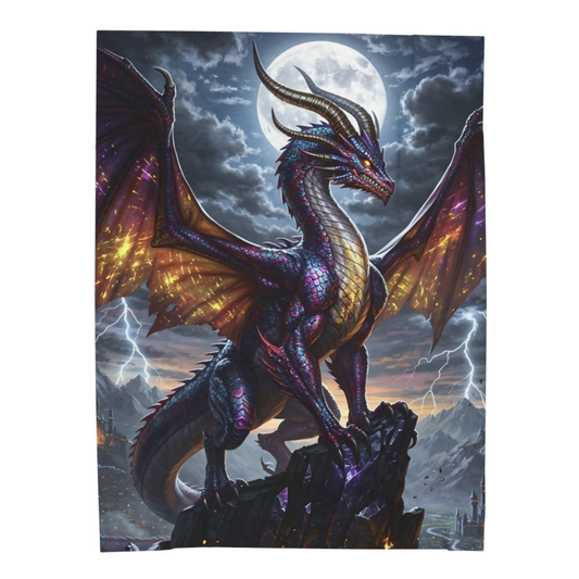 Dragon Throw Blanket 60x80 – Plush Fantasy Blanket for Couch Bed Sofa – Moonlit Dragon Decor – Moonfire Ascendant by Lair Gadgets